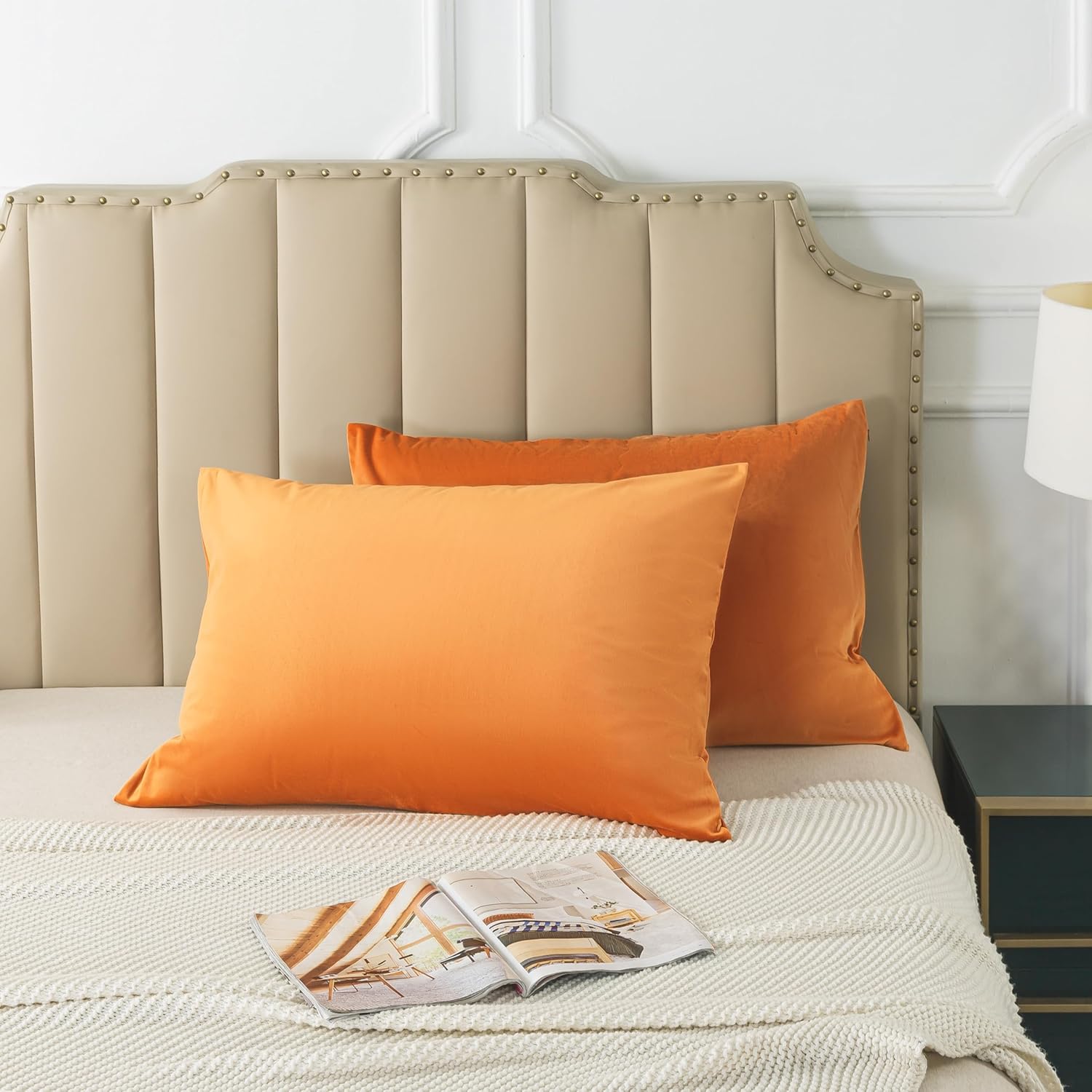 H HOUSEHOLD Set of 2 Velvet King Size Pillowcase, Soft and Cozy Luxury Fuzzy Flannel 20x36 Inches Pillow Cover with Zipper (King (20 x 36 Inch), Orange) - Image 6