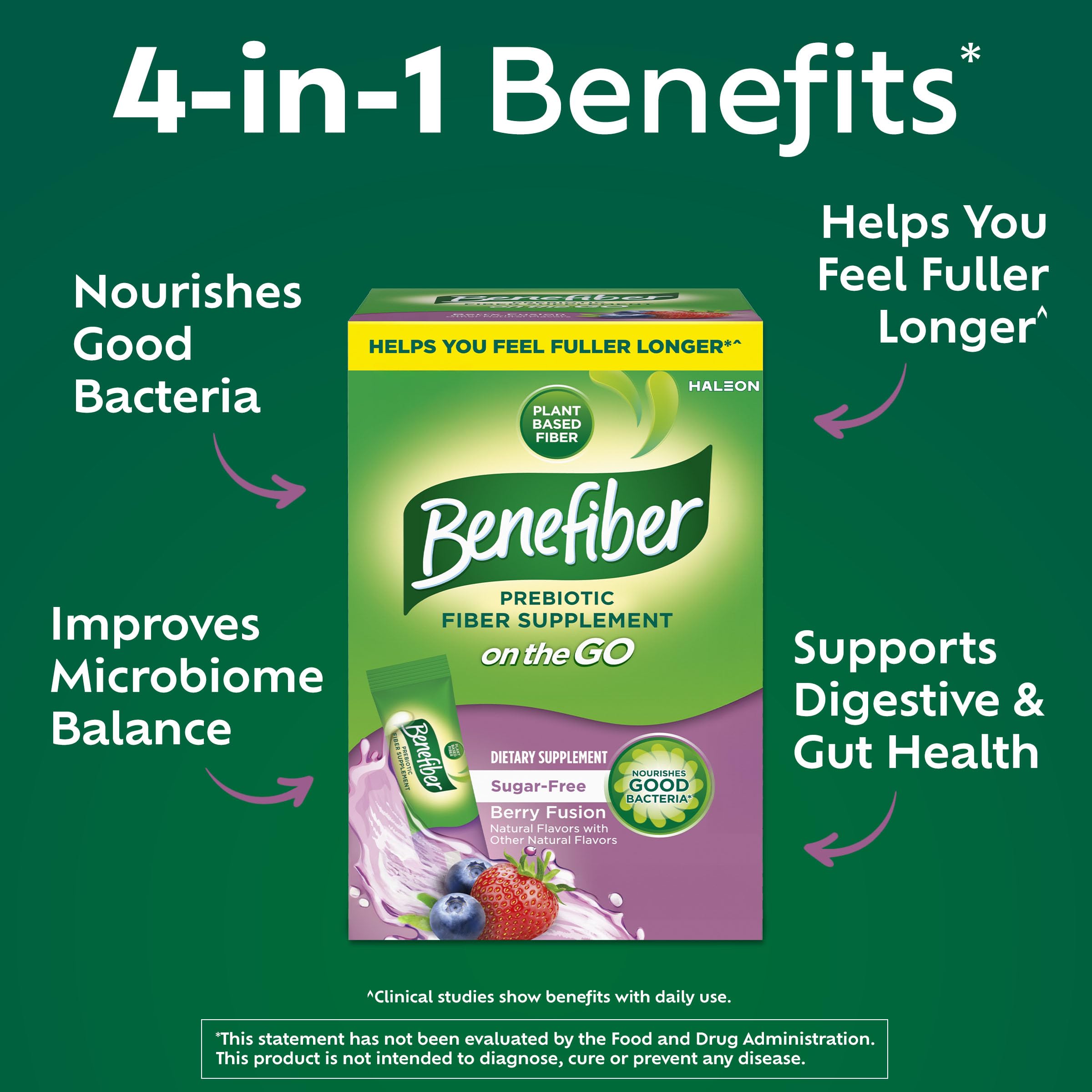 Benefiber Prebiotic Fiber Supplement Powder, Berry Fusion, 24 Stick Packs — Amazon image 2