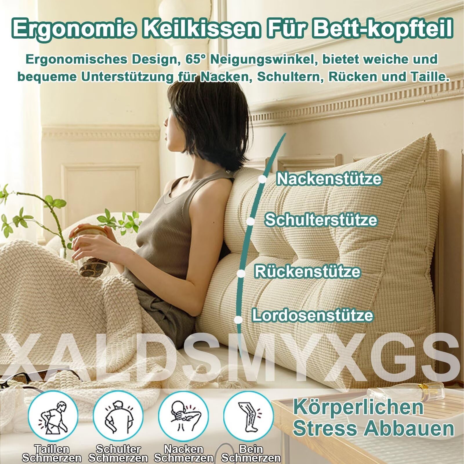 Rückenkissen Bett Armeegrün 200cm, Groß Lesekissen für Bett und Sofa, Cord Bettkissen Rückenlehne Rückenpolster Keil Kopfteil Kissen, Dreieckige Rückenstützkissen Keilkissen Lendenkissen Kopfkissen