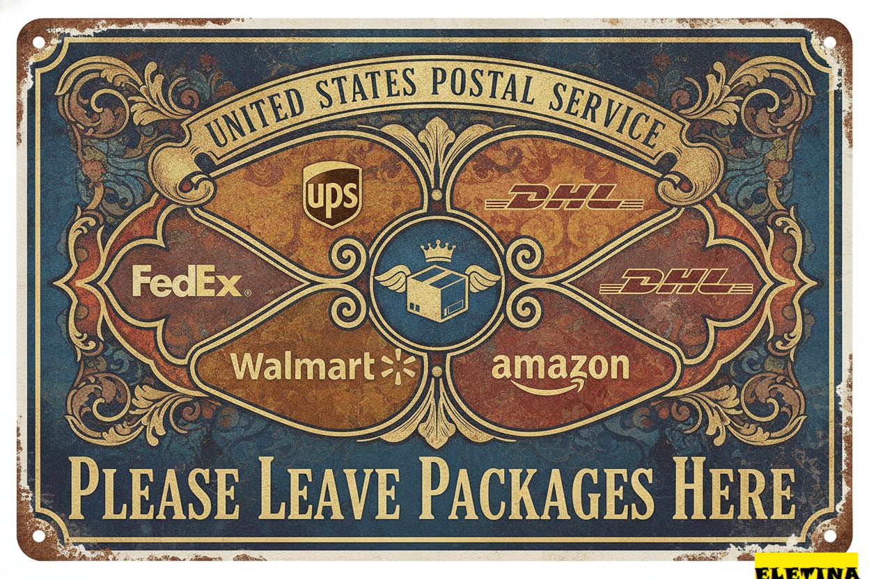 Leave Packages Here Tin Sign, 12x8 Inch Delivery Decor