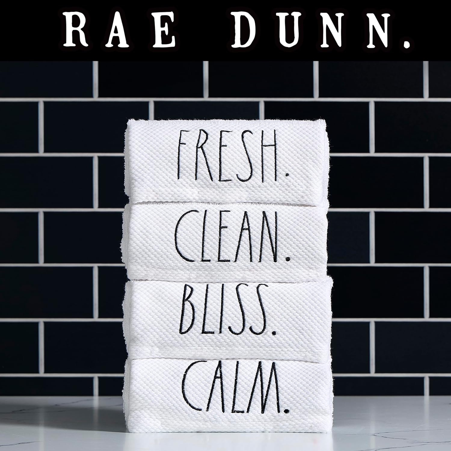 Rae Dunn Hand Towels, Embroidered Decorative Hand Towel for Kitchen and Bathroom, 100% Cotton, White- Fresh/Clean/Calm/Bliss, 16"x 28" - Image 4