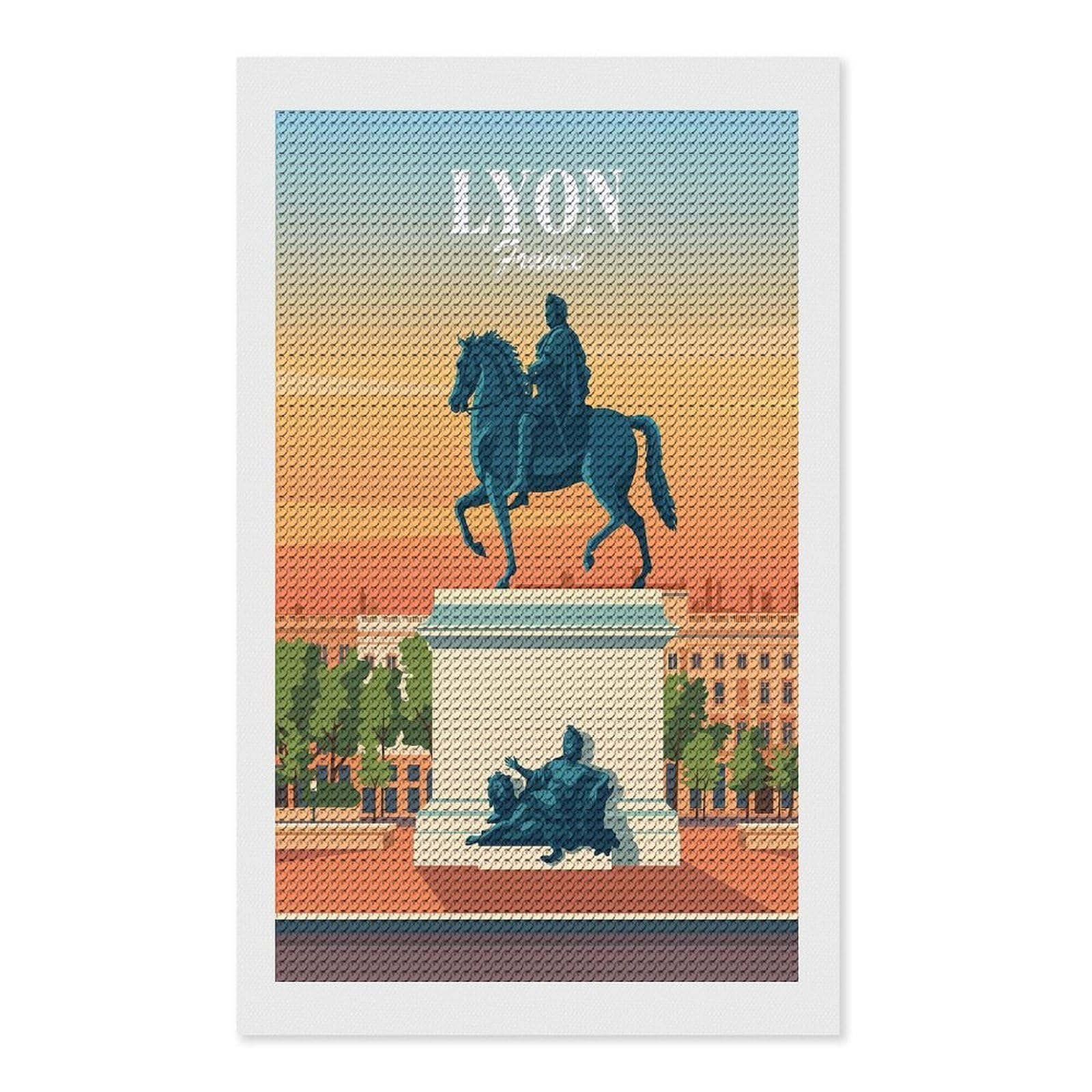 Junmoney Lyon France Diamond Painting Set 12"x20", Neat Printed Canvas, with Tool Kit, Bedroom Decor, Gift Idea, Complete Accessories