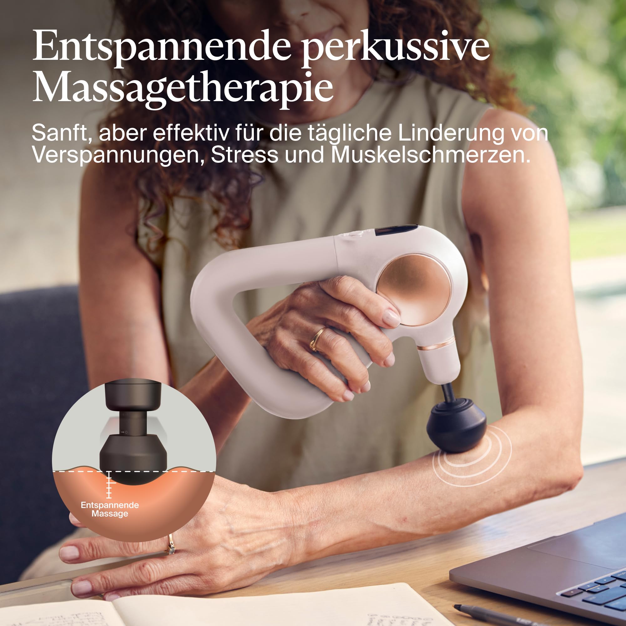 Theragun Sense Percussion Massagepistole – persönliches Tiefengewebe-Massagegerät mit vorinstallierten Atemübungen für Stressabbau-Weiss