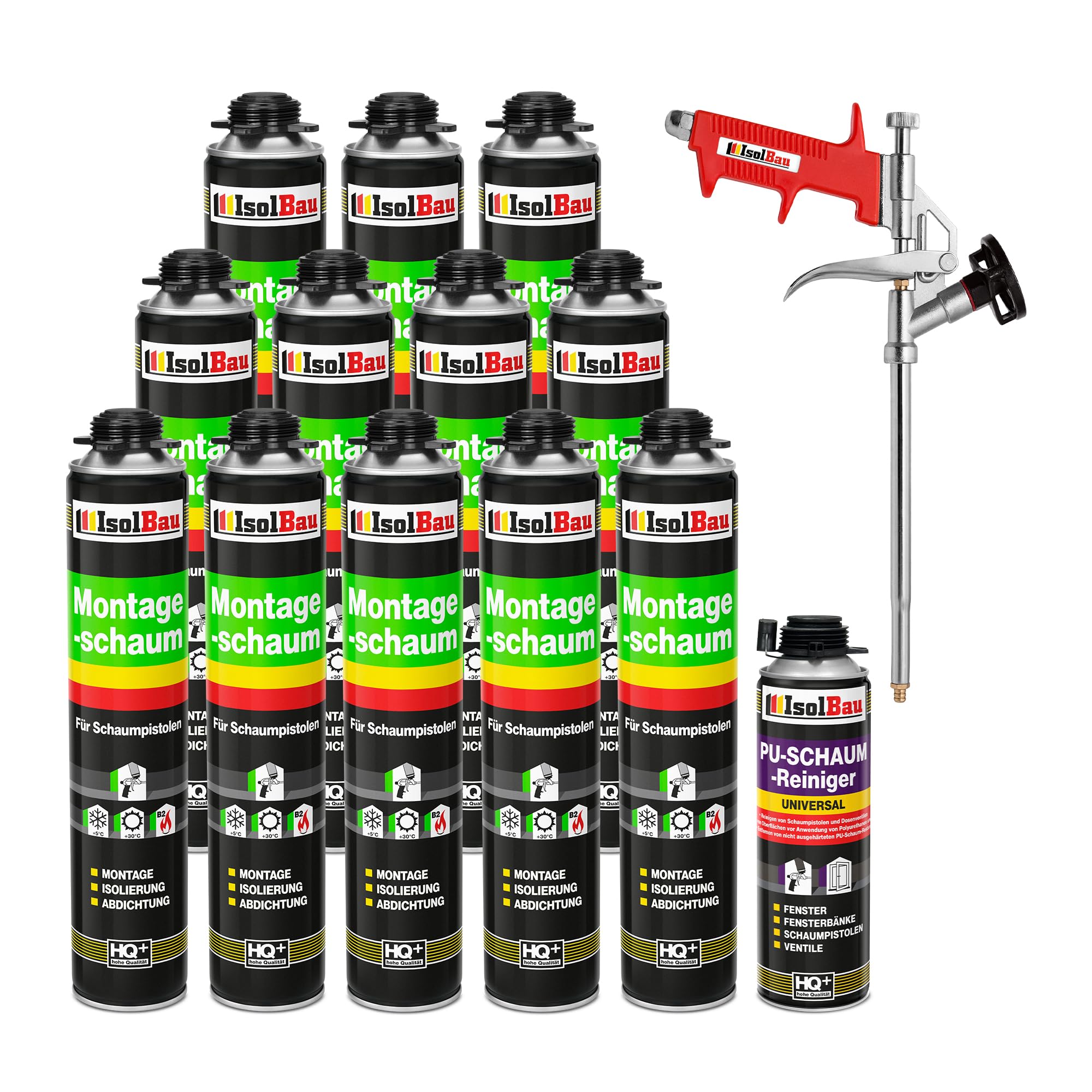 Ensemble de 12 flacons de 750 ml de mousse expansive 1K à base de polyuréthane + 1 nettoyant + 1 pistolet