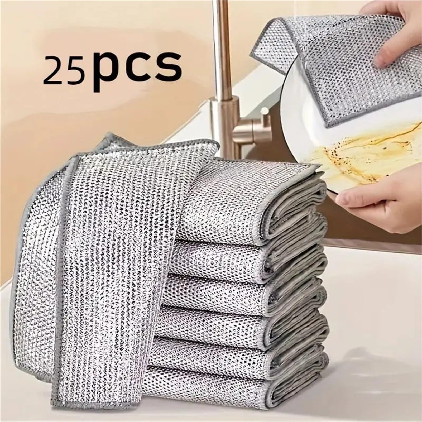 Geschirrtücher Kratzfestes Geschirrtuch-Set aus Stahlwolle, Mehrzweck-Küchentuch und Reinigungspad(50pcs)