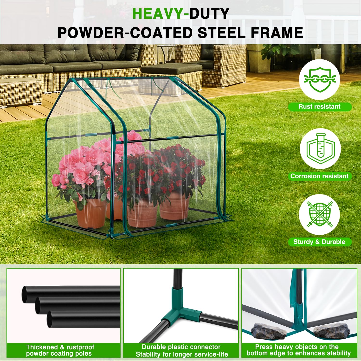 Yesker Mini serra 91 x 45 cm x 84 cm piccola serra portatile per serra interna ed esterna con copertura in PVC Serra compatta per lavori in giardino d'inverno balcone patio esterno copertura piante