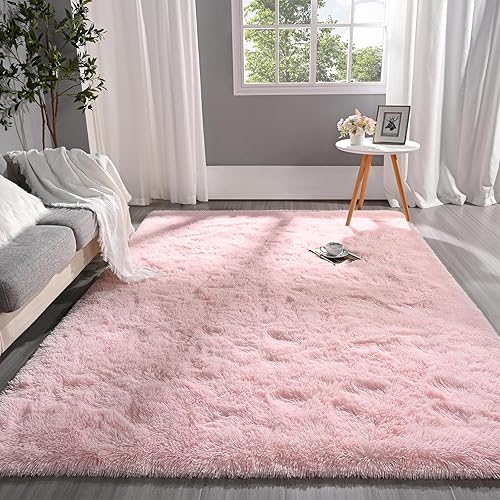 Miniatura 4 de Pettop Alfombras peludas y esponjosas para dormitorio de niñas, 5 x 8 pies, suaves, color rosa, para habitación de niños, alfombra antideslizante