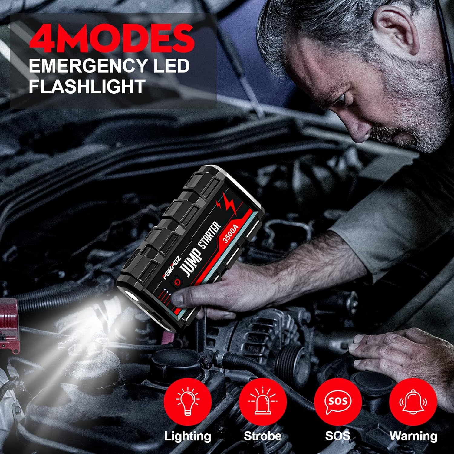 FEIKFEIZ Car Jump Starter, 3500A Peak 26800mAh 12V Car Battery Starter(Up to All Gas, 10.0L Diesel Engine), with USB Quick Charge 3.0,LED Light.