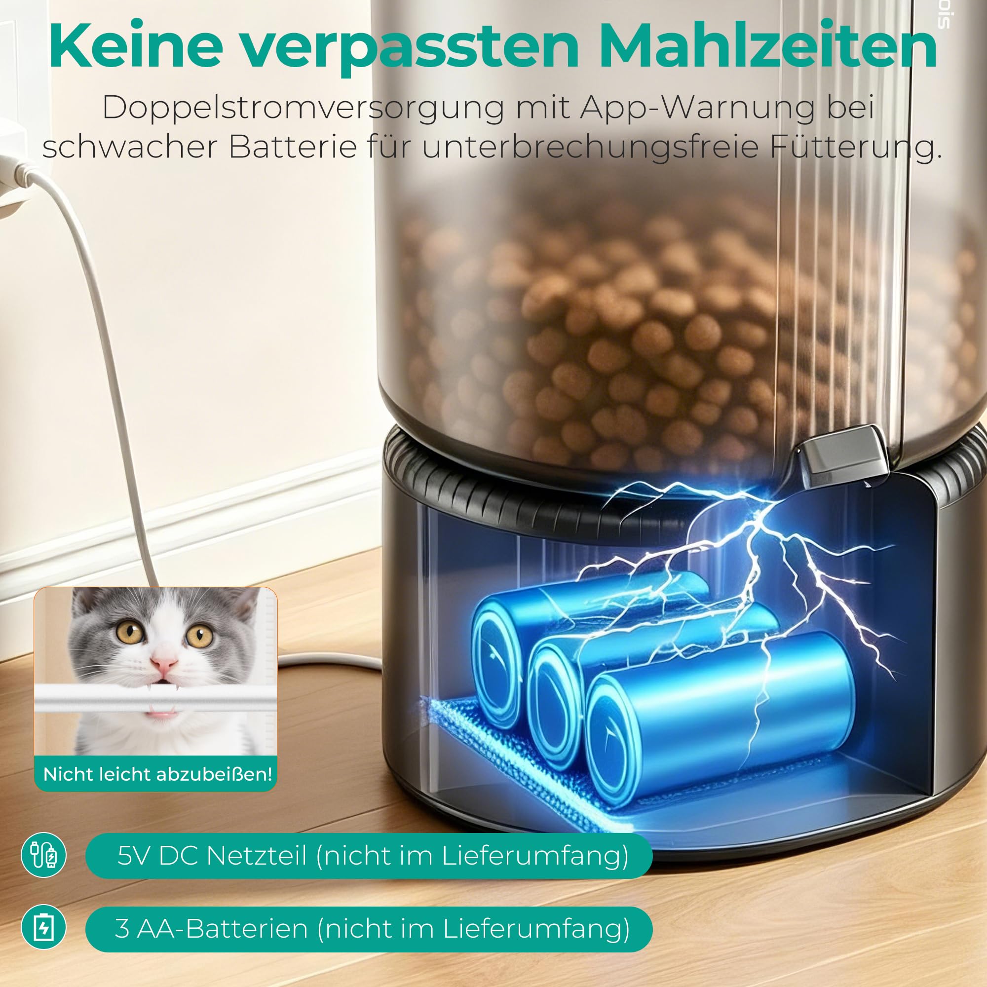 WiFi Futterautomat Katze, Smart App-Steuerung, 3L