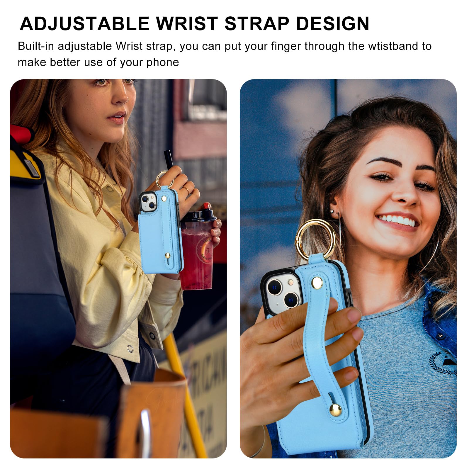 Folosu Hülle Für IPhone 16 Pro Mit Kartenfach & Handschlaufe – RFID-Schutz, Stoßfest, Roségold