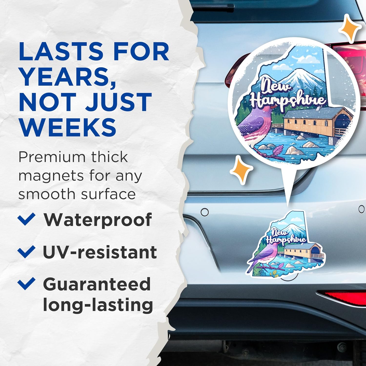(2 Pack) New Hampshire Shape Magnets - NH State Magnet - Choose from 50 States - 5" On Longest Side - Premium Magnet for Cars, Refrigerators, Toolboxes - Made in USA - MAG1264 image 4