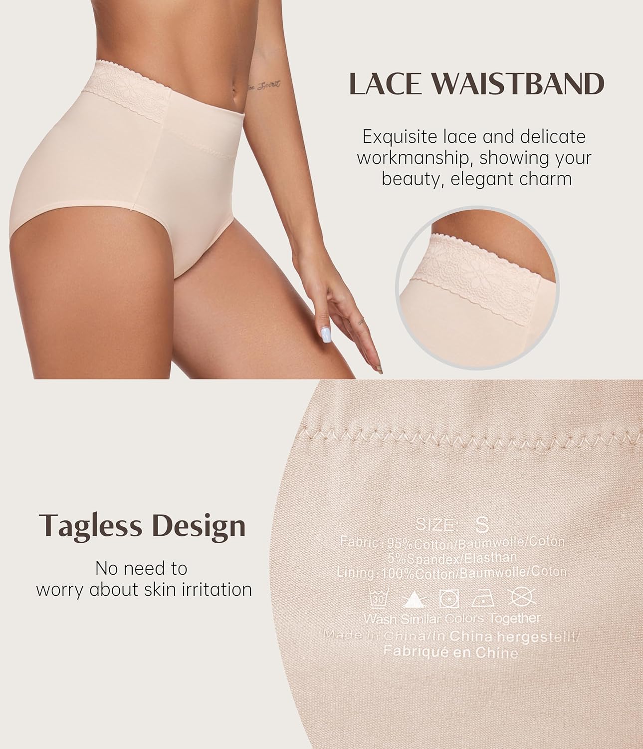 ANLIQI Womens High Waisted Cotton Underwear Tummy Control Underwear Full Coverage Briefs Soft Stretch Ladies Panties 4 Pack - Image 3