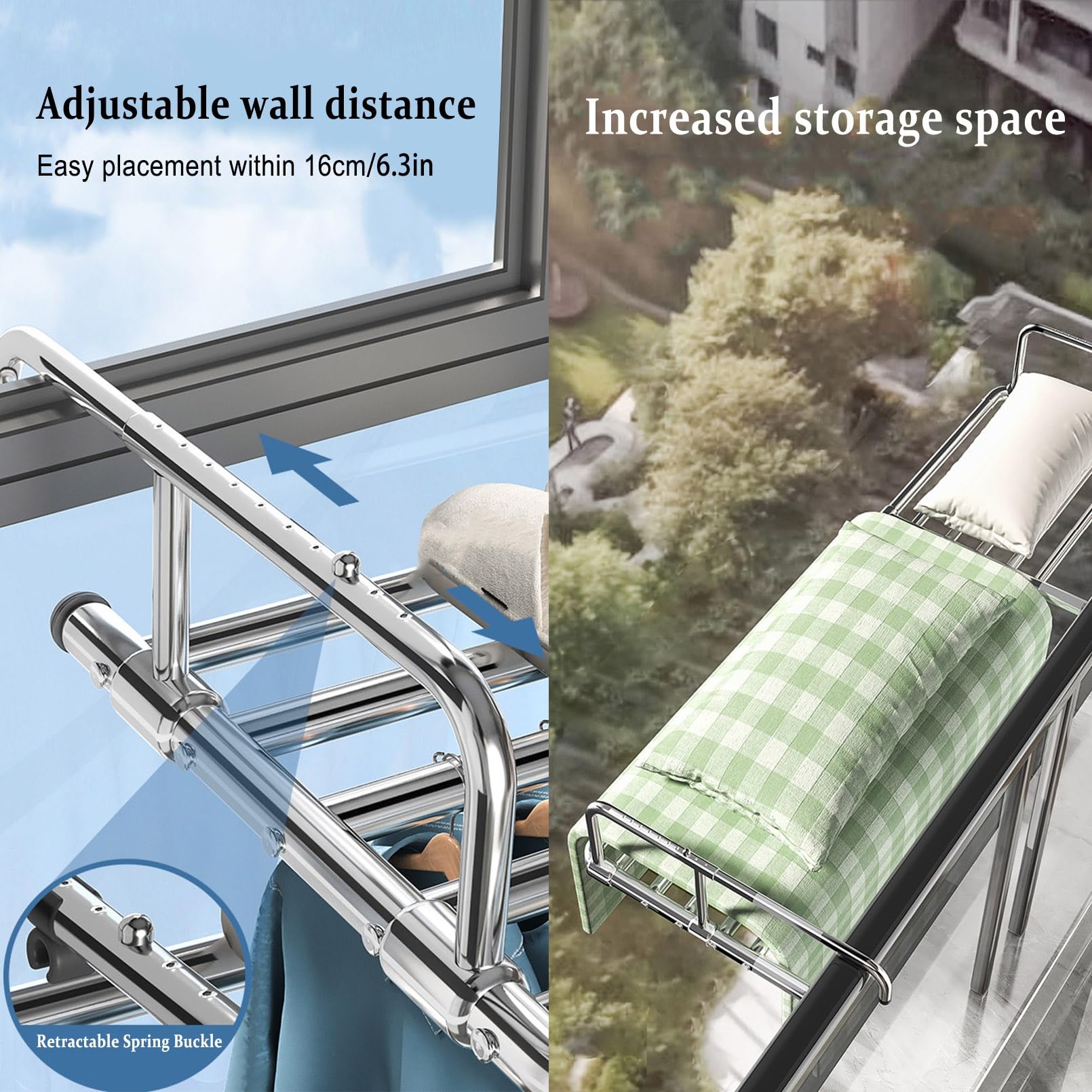 Klappbar Heizkörpertrockner, Heizkörpertrockner Wäscheständer Balkon, Edelstahl, für Drinnen & Draußen, für Kleindung, Socken, Schuhe, Platzsparend, Zum Aufhängen, Ausziehbar Wäschetrockner(60-106cm)