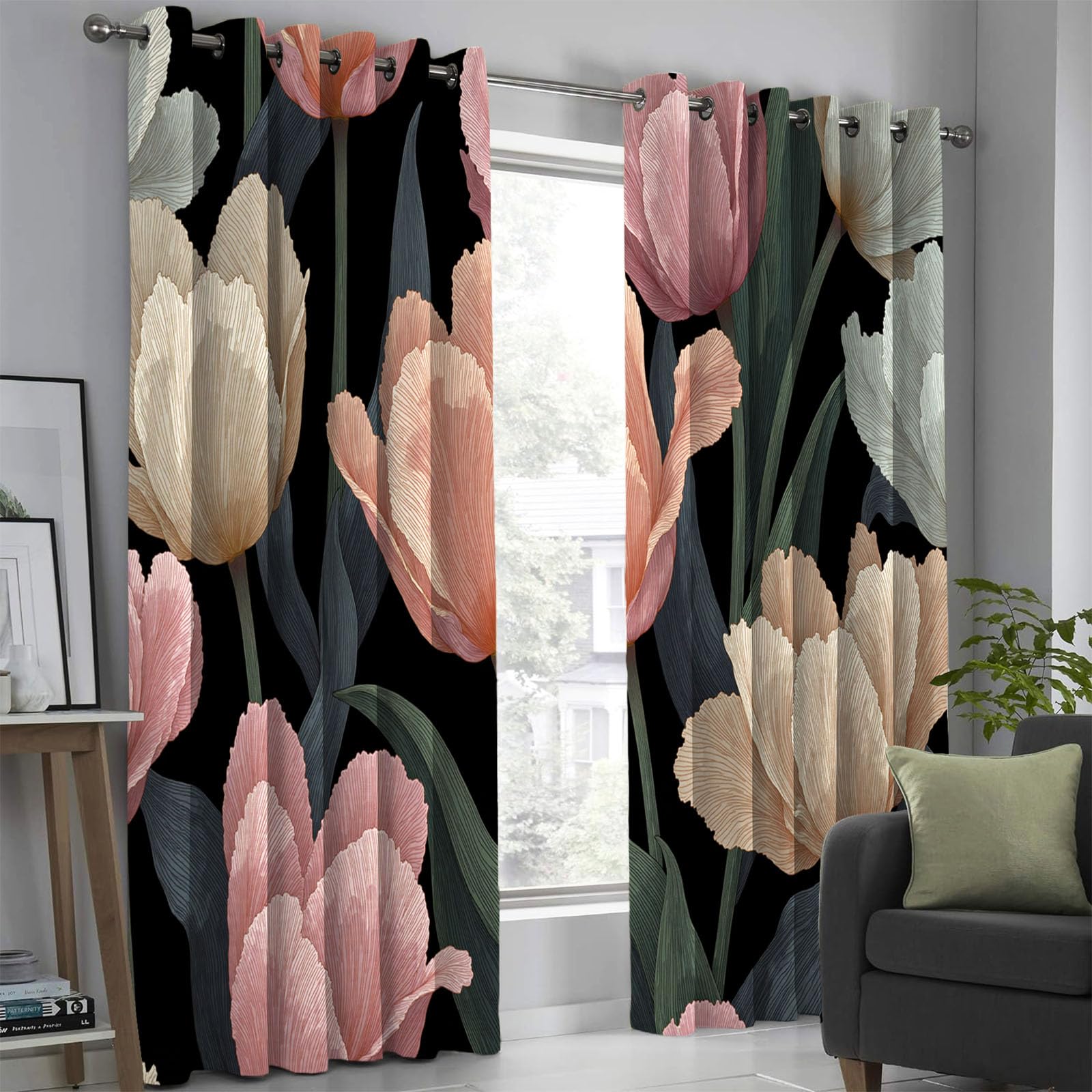Rideaux thermiques à oeillets occultant noir salon isolant tulipe