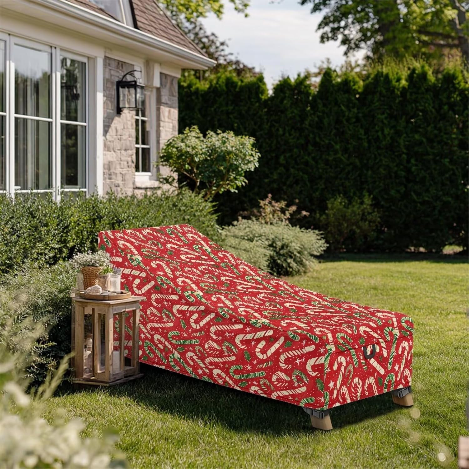 Waterproof Patio Lounge Chair Cover Outdoor Chaise Lounge Cushion Covers, Easy Install Christmas Candy Patio Chair Covers 1 Pack