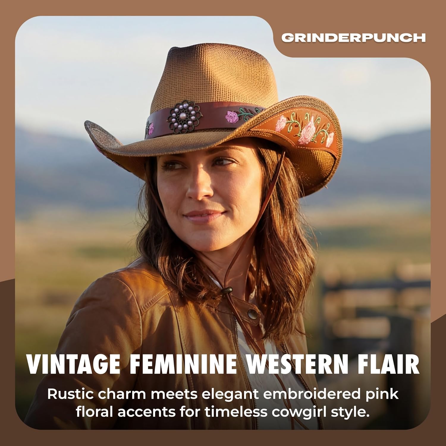grinderPUNCH Western Outback Cowboy Hat Men's Women's Style Classic Straw Western Cowgirl Hat - Image 2