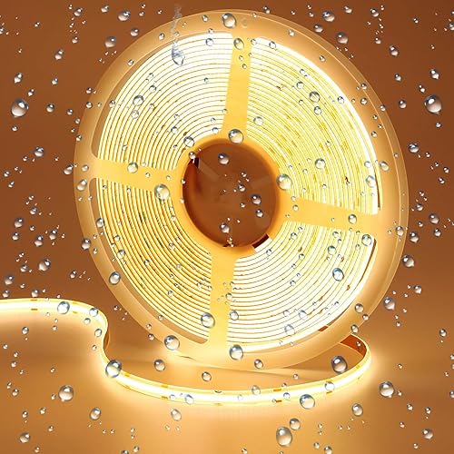 GOMING Tira de luz LED COB de 32.8 ft32.8 pies, 24 V, impermeable, IP65, blanco cálido, 3000 K, brillo uniforme, 3840 LED, CRI 93+, cinta de luces