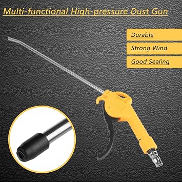 Air Blow Gun with 10 Long Angled Nozzle, High Volume Powerful Aluminium Alloy Pneumatic Dust Removing Gun Air Blow Accessory with Joint
