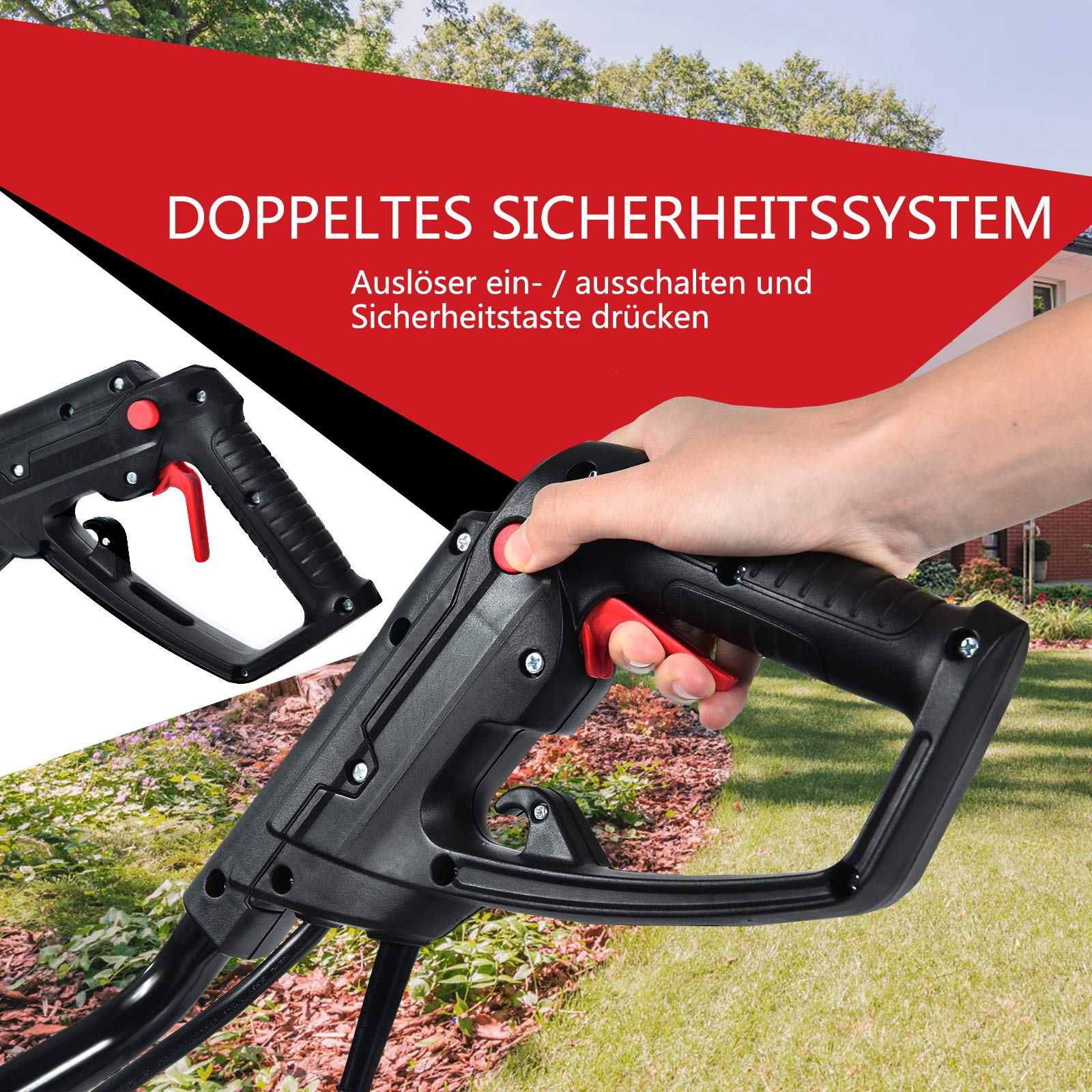 FANTASK 1500 W Elektryczny ground Hoe 400 RPM z 6 nożami do siekania, Tiller Garden Tiller, szerokość robocza 43 cm i głębokość robocza 22 cm, czerwony + czarny