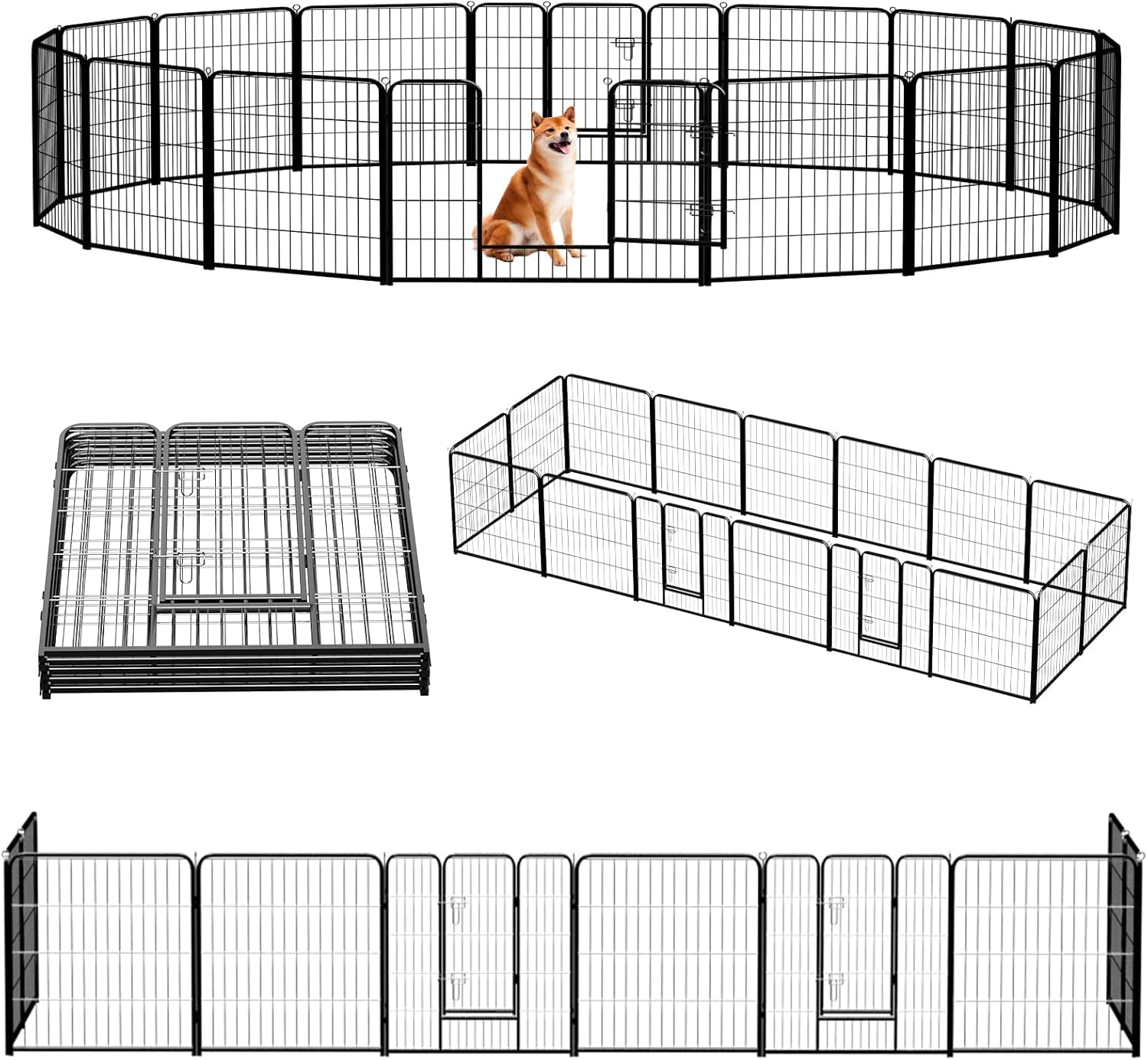 NEWBULIG 16-Panel 32" Heavy Duty Metal Dog Playpen - Foldable Puppy Exercise Fence for Indoor Outdoor Yard