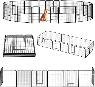NEWBULIG 16-Panel 32" Heavy Duty Metal Dog Playpen - Foldable Puppy Exercise Fence for Indoor Outdoor Yard