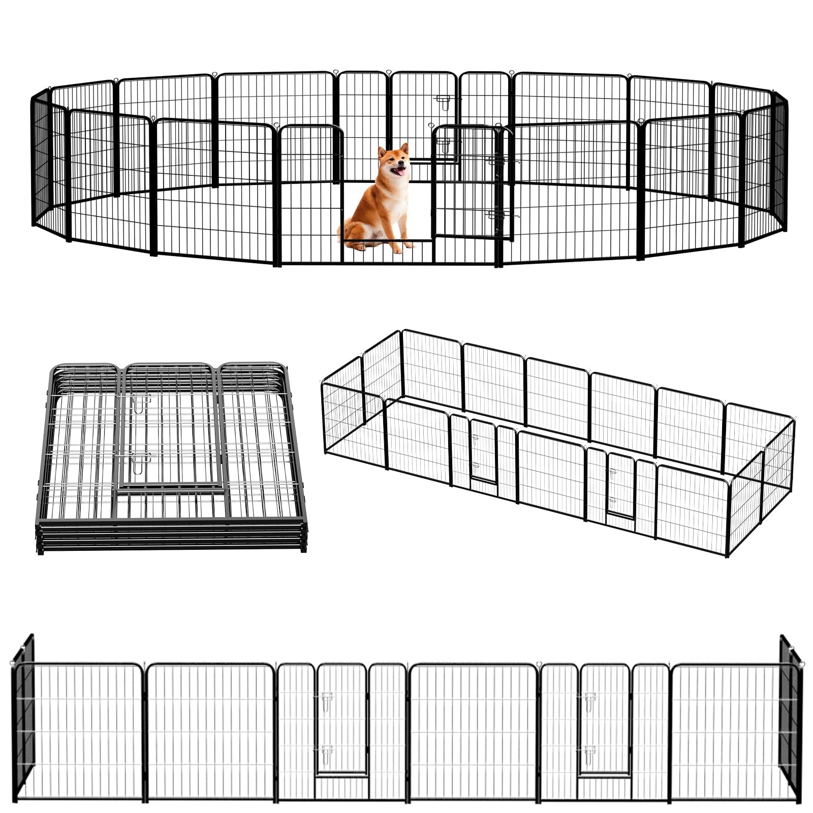 NEWBULIG Dog Playpen 16 Panels 32" Height Foldable Heavy Duty Metal Dog Exercise Playpen Puppy Fence for Indoor Outdoor Yard