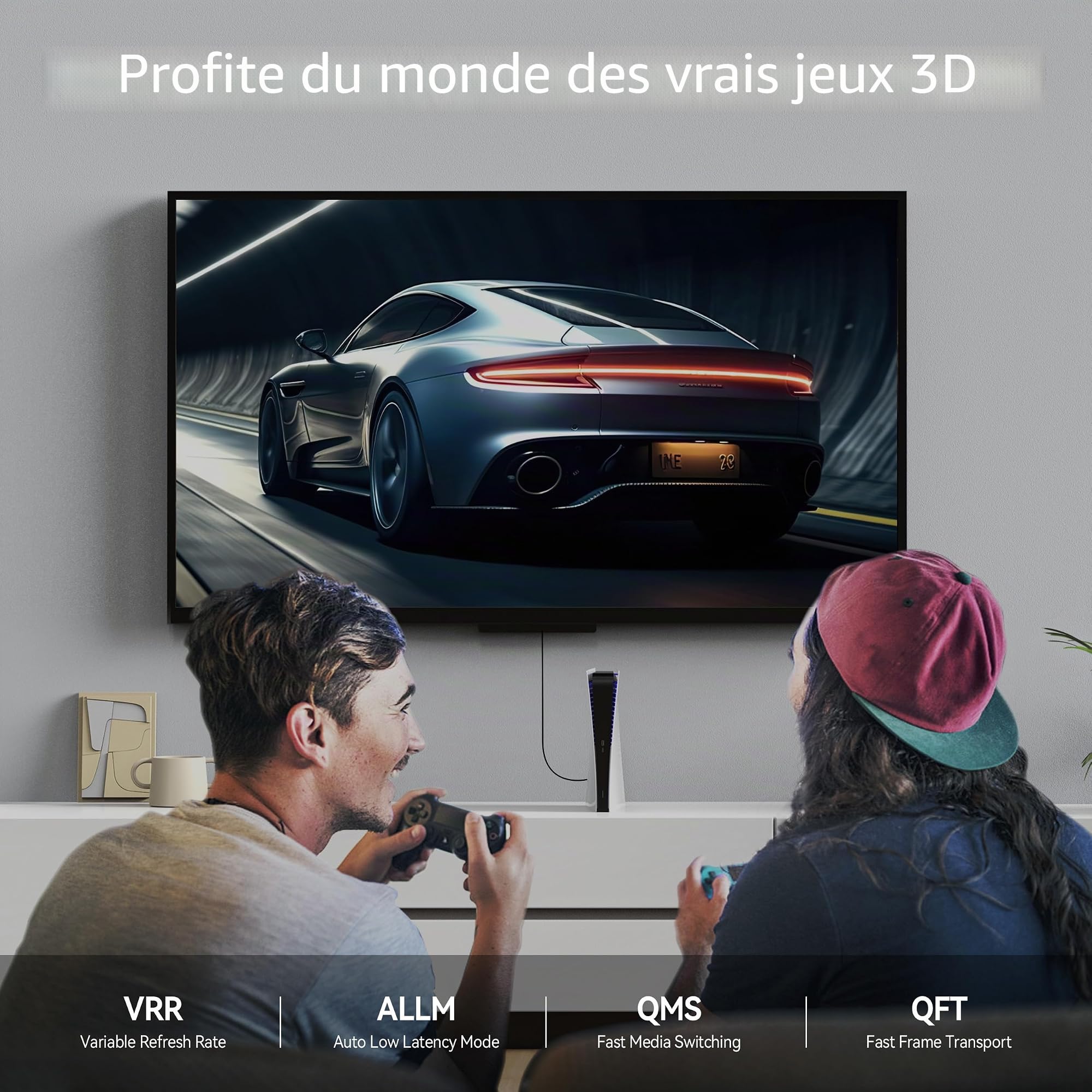 Câble HDMI en fibre optique 8 K, 10 m, 48 Gbit/s, ultra haut débit, 8 K @ 60 Hz, 4 K @ 120 Hz, eARC, HDCP 2.2 et 2.3, HDR dynamique Dolby Atmos, compatible avec Xbox, PS5/PS4, HDTV
