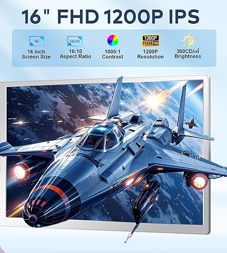 Miniatura 2 de FOPO Extensor de pantalla para laptop de 16 pulgadas, monitor cuádruple, solo 1 cable para 3 pantallas, extensor de laptop FHD 1200P IPS compatible