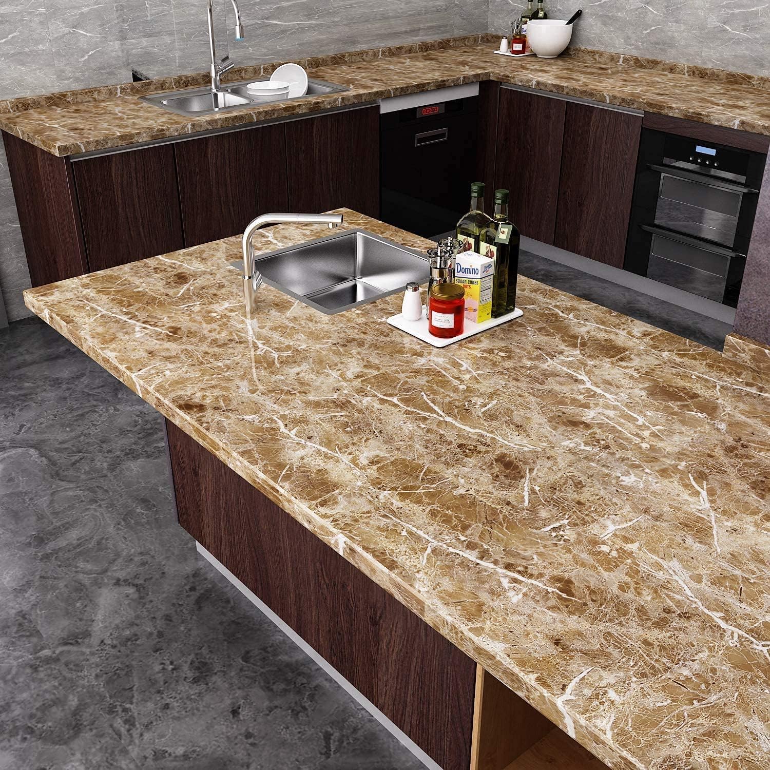 Brown Marble Wallpaper Peel and Stick Vinyl Granite Contact Paper Self Adhesive Wall Paper Stickers for Kitchen Countertop Cupboard 60*200 cm