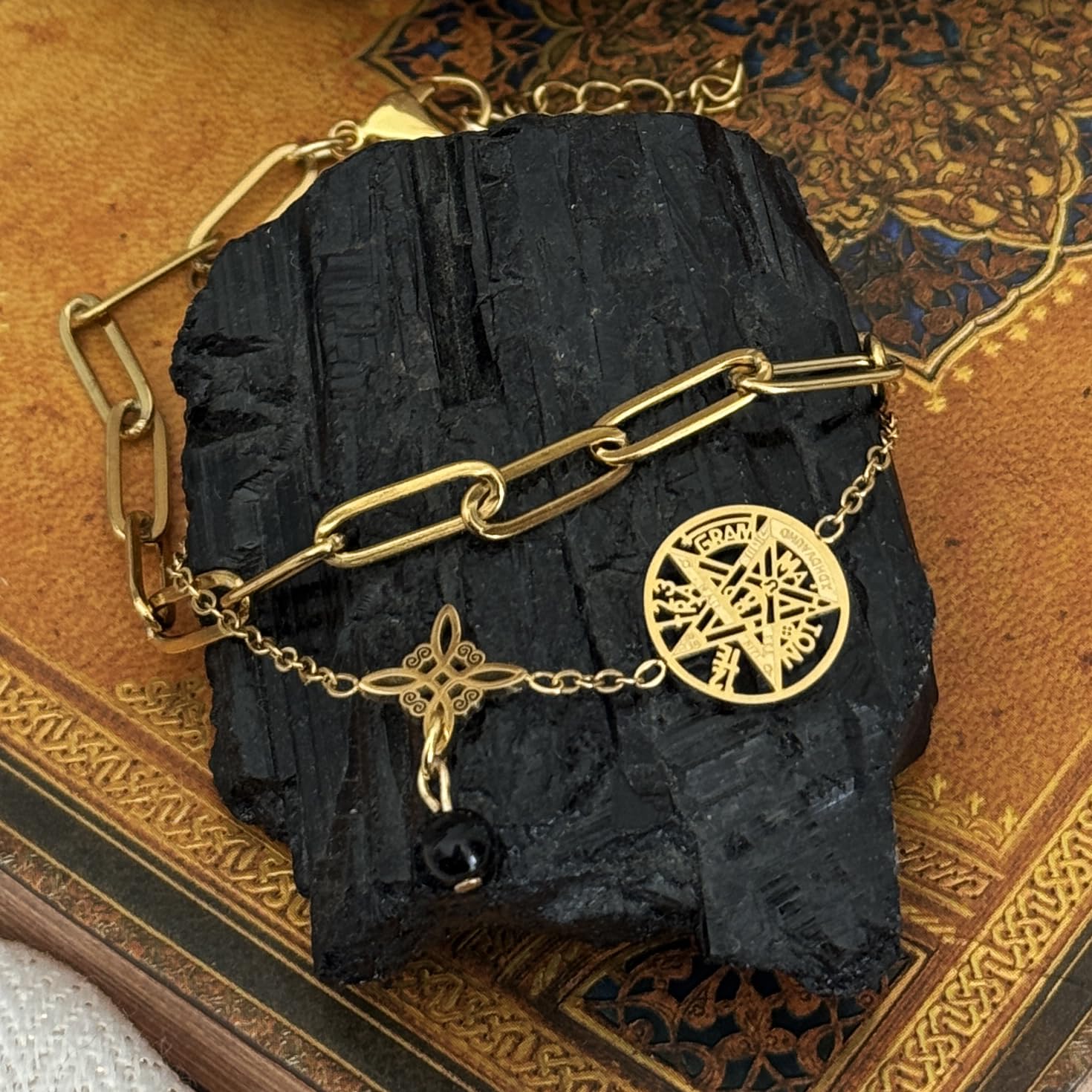 Simboliks Tetragrammaton con Nudo de Bruja, pulsera Amuleto de la Suerte Protección, Regalo Mujer, Talismán de protección personal, pulsera Ajustable Tetragramaton Regalo esotérico