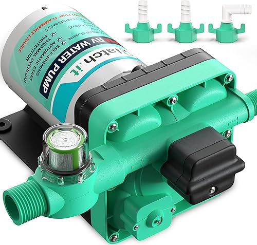LATCH.IT Bomba de agua RV de 12 V  Bomba de agua de 3.5 GPM 50 PSI  Bomba de agua de 7 amperios y 12 V  Bomba de agua autocebante de 12 voltios