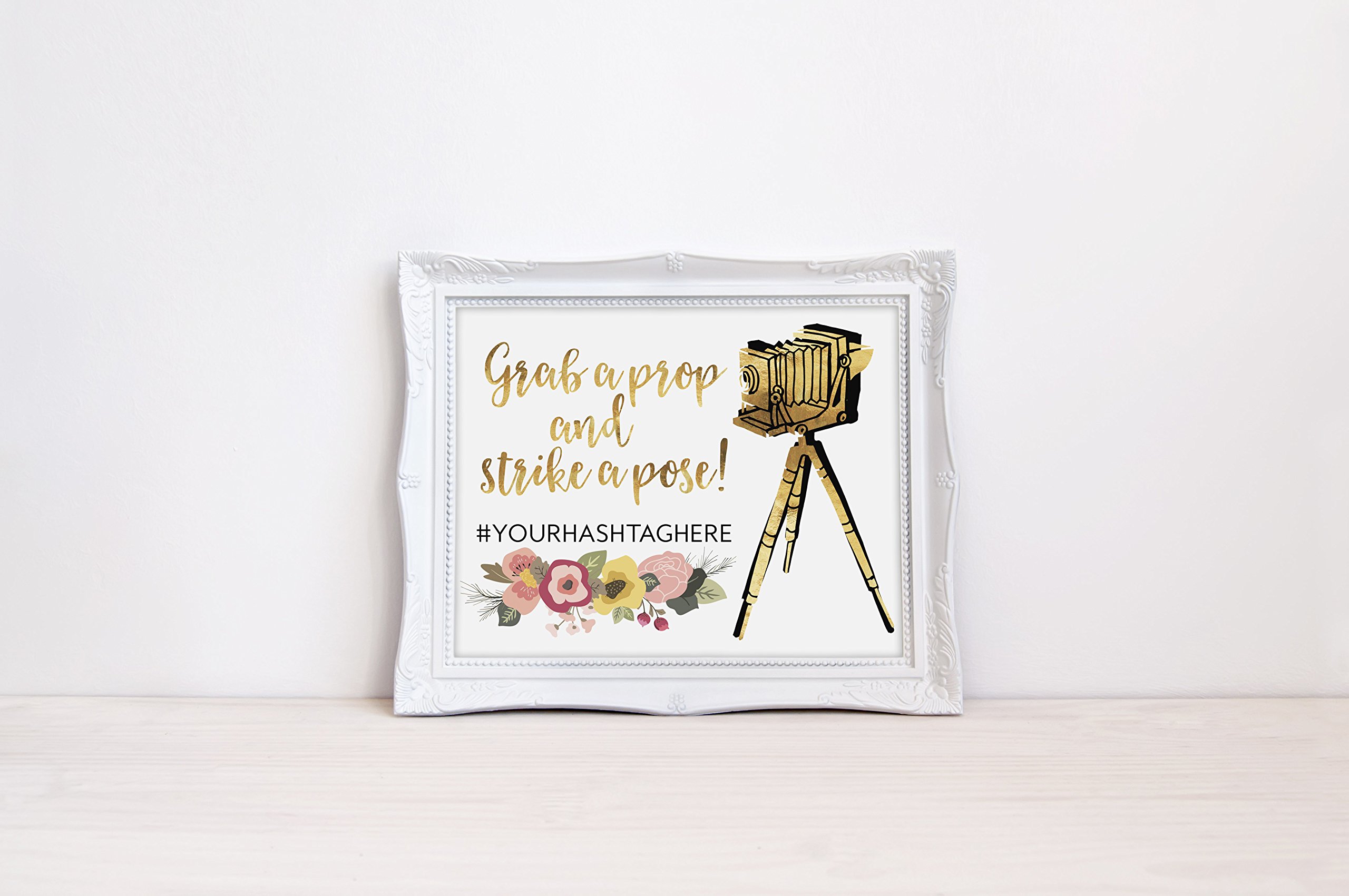 Grab A Prop, Strike a Pose, Photo Booth Sign, Wedding Photo Booth, Camera Sign, Gold Wedding Decor, Wedding Sign, Grab a Prop Print, Real Gold Foil, Custom Wedding Decor, Hashtag Sign, Modern Wedding