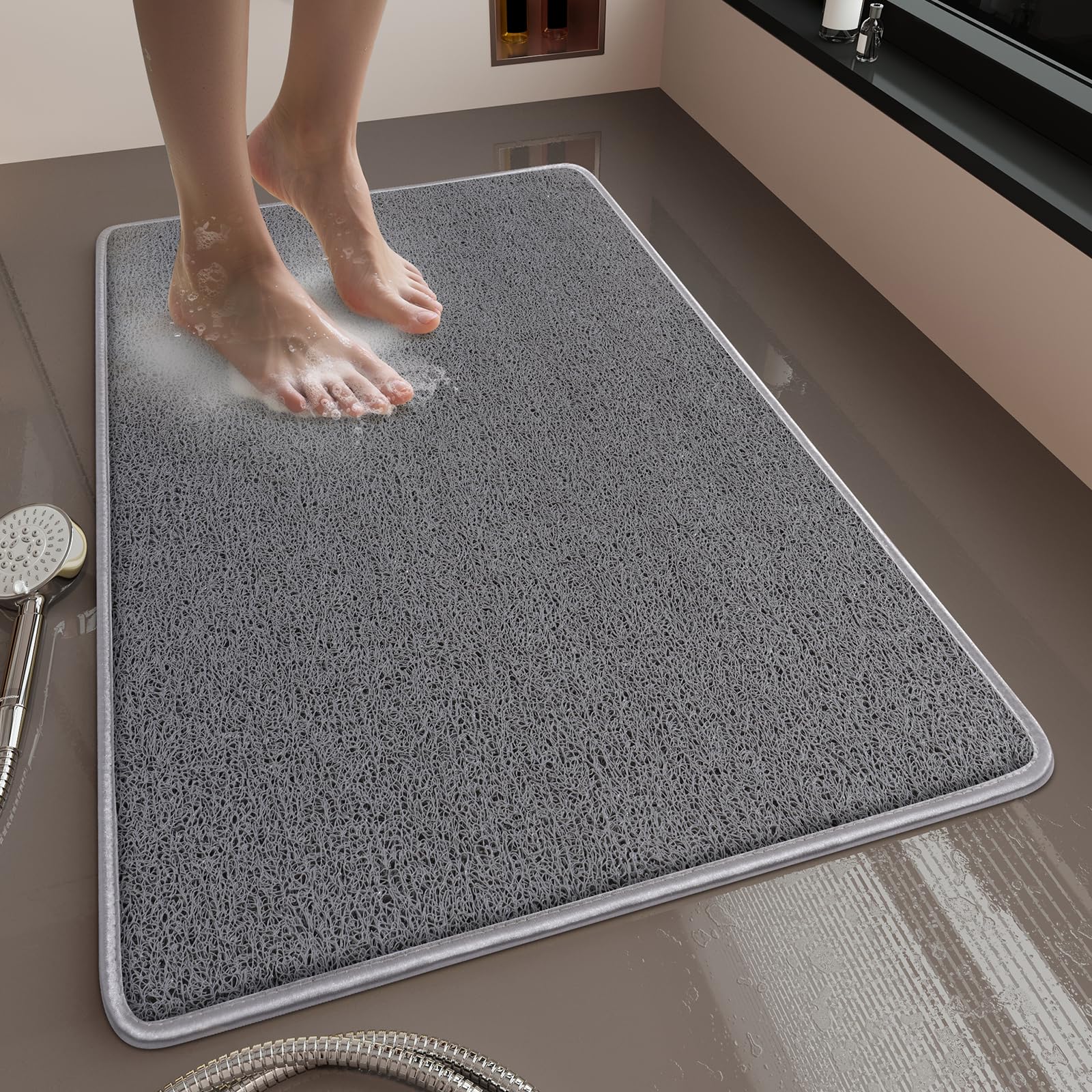 Muecleao Loofah Shower Mat, Non Slip Anti Mould Bath Mats with Reinforced Edge for Inside Shower, Washable Antibacterial Soft PVC Bath Mat with Drain โ image 1