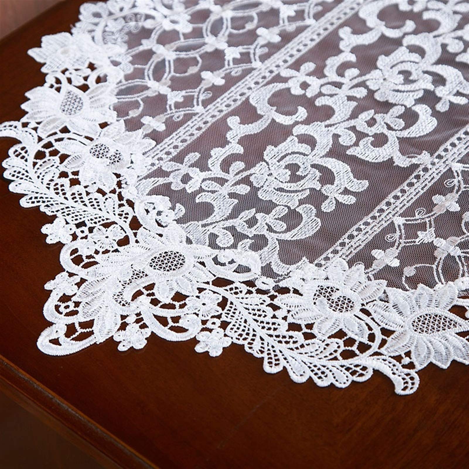 Runner da tavola in pizzo, Runner da tavolo in pizzo bianco con piccolo fiore ricamato sposa | 40*250CM