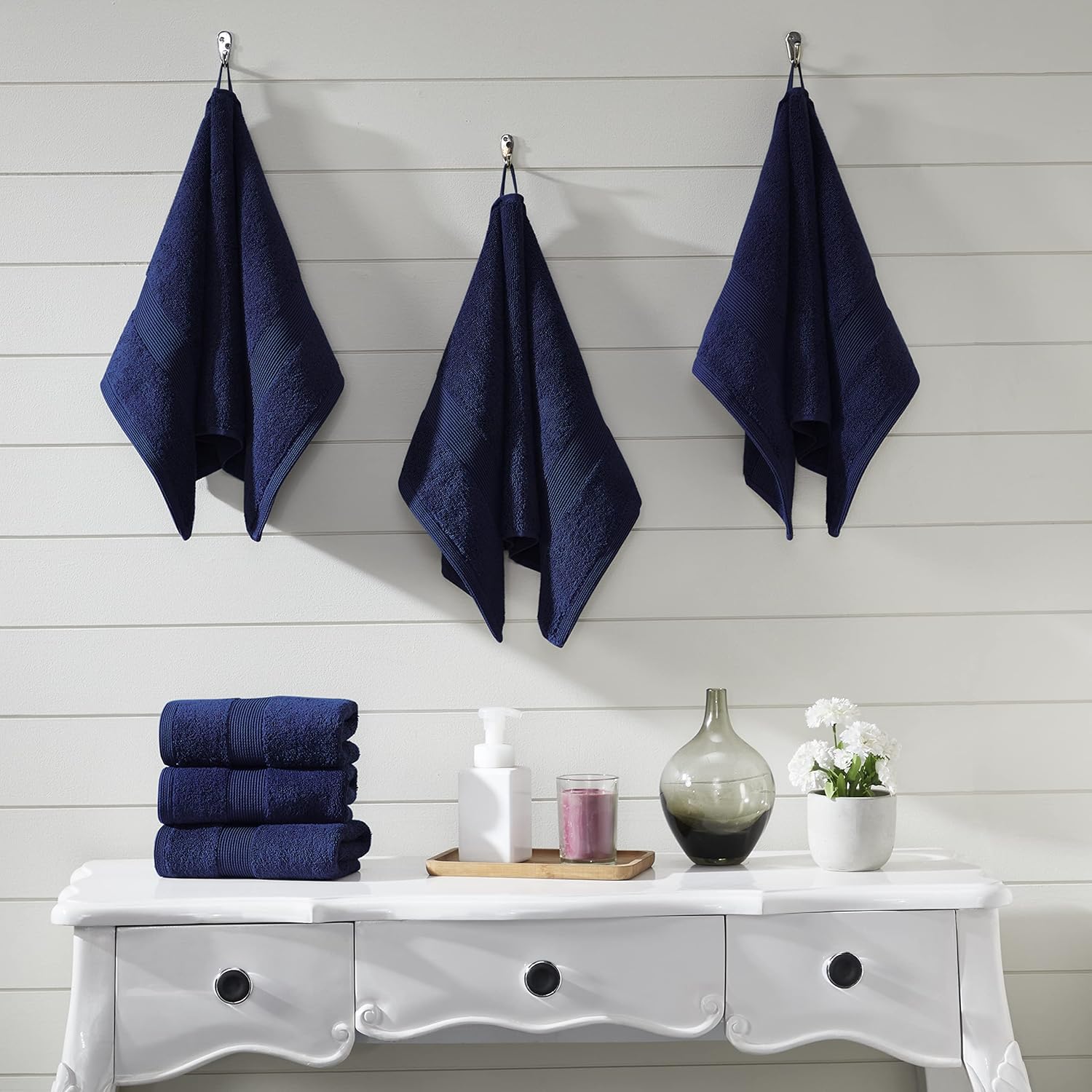 Fabstyles Super Soft and Absorbent Hand Towel, Luxury Hand Towels for Spa, Home, and Hotel, Quick Dry Hand Towels, Set of 6, 16 x 28 Inches (Navy)