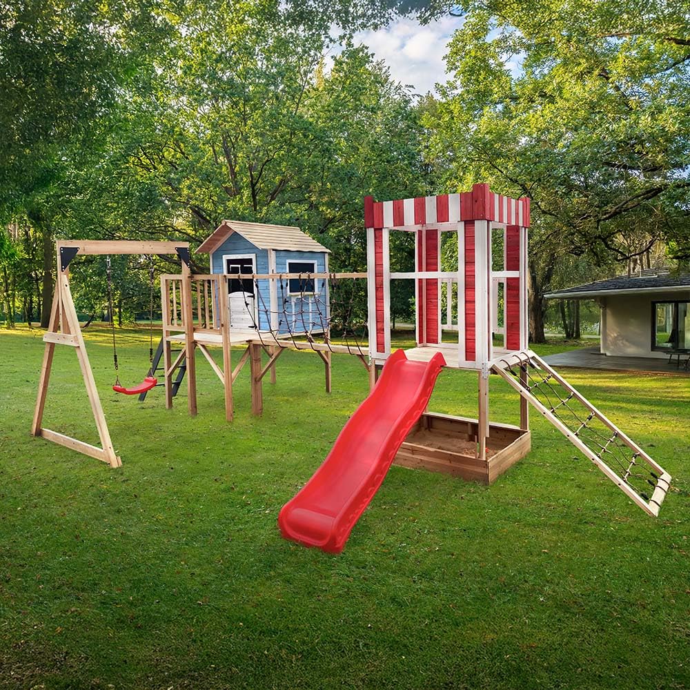 Home Deluxe - Spielpark inkl. Schaukel und Rutsche WUNDERLAND - 555 x 340 cm | Ausstattung inkl. Schaukel
