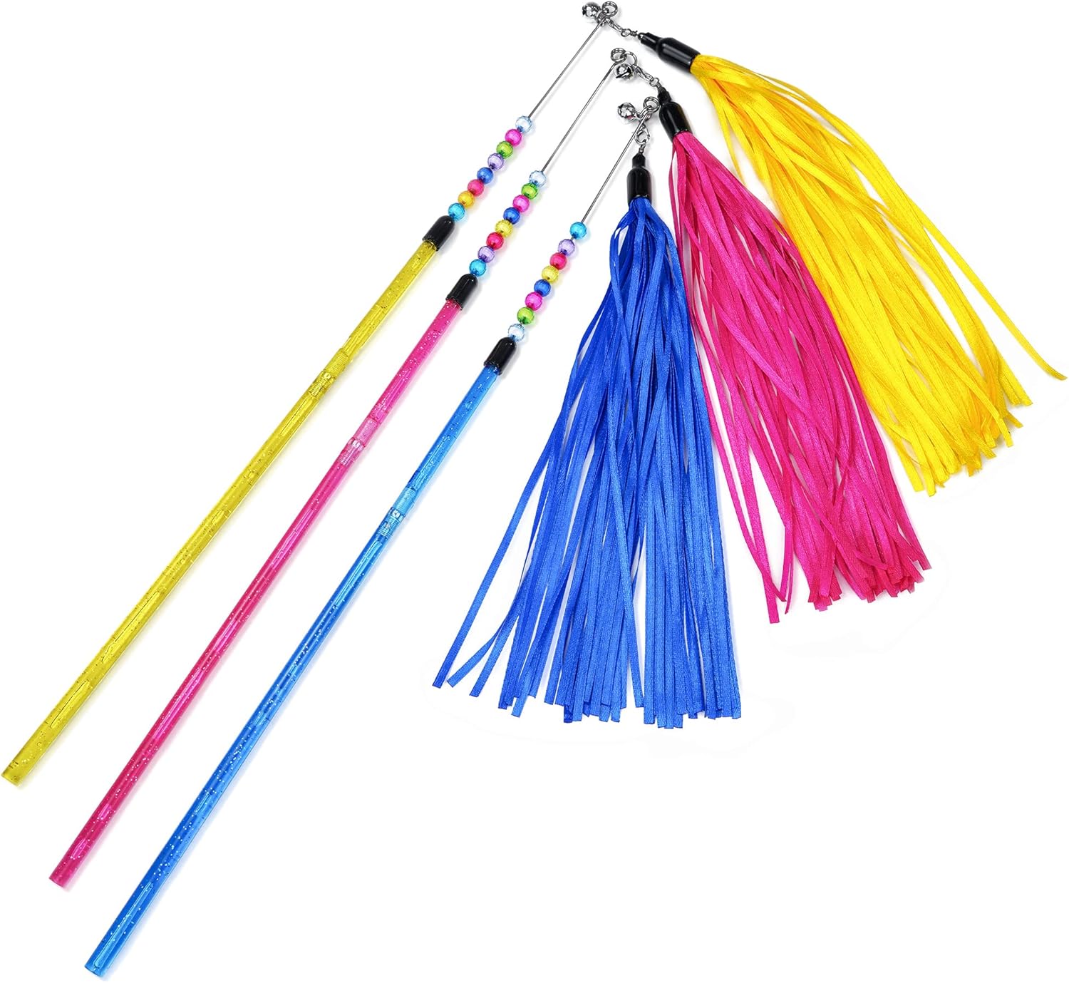 CHIWAVA 3 Pack 17 Inch Combination Tassel Cat Toy Wand with Bell Beads