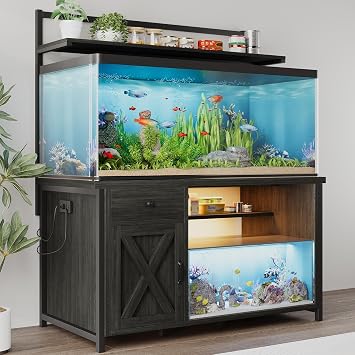 55-75 Gallon Fish Tank Stand with Storage, Aquarium Stand with Shelf, Gray