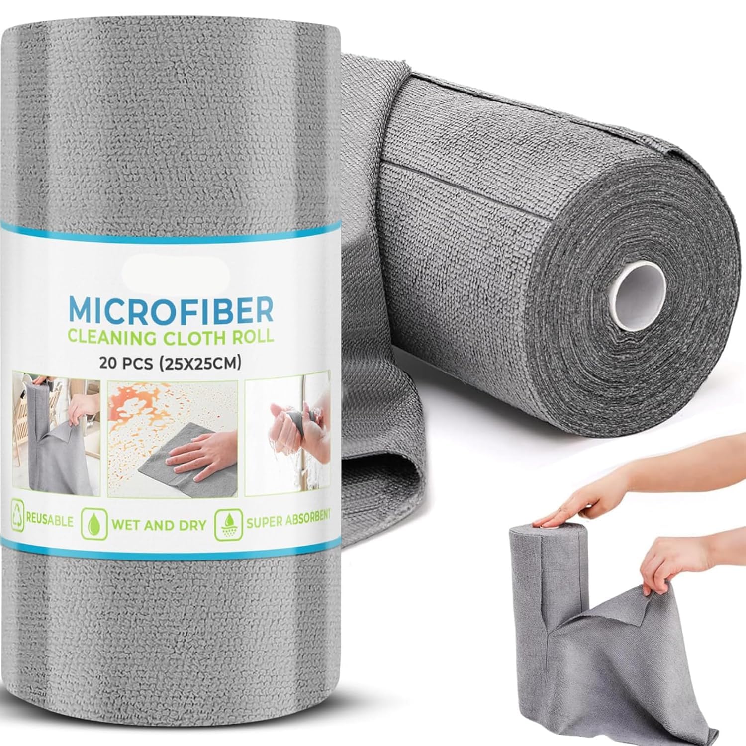 Microfiber Cleaning Cloth Roll Kitchen Towel Reusable Wipes Lint Free Dusting Cleaning Cloths Kitchen Cleaning Clothes Glass Cleaning Cloth Home Essentials Kitchen Cloth Roll (Grey, 1 roll 20 pcs)-image-32