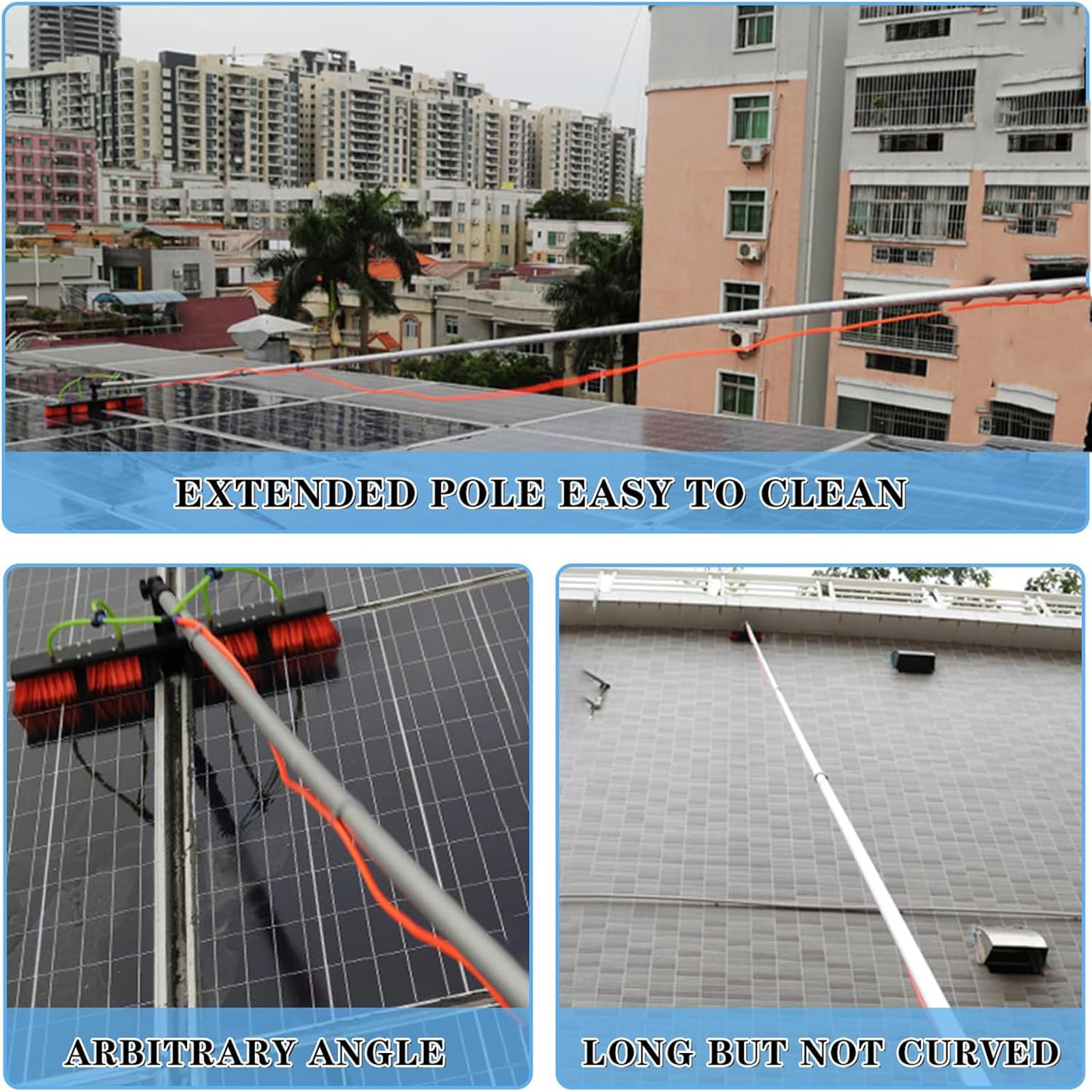 Waschbürste Teleskopstange,Für Solaranlage, Glasdächer und Terrassendach – Bürste mit Wasseranschluss,50cm,300cm