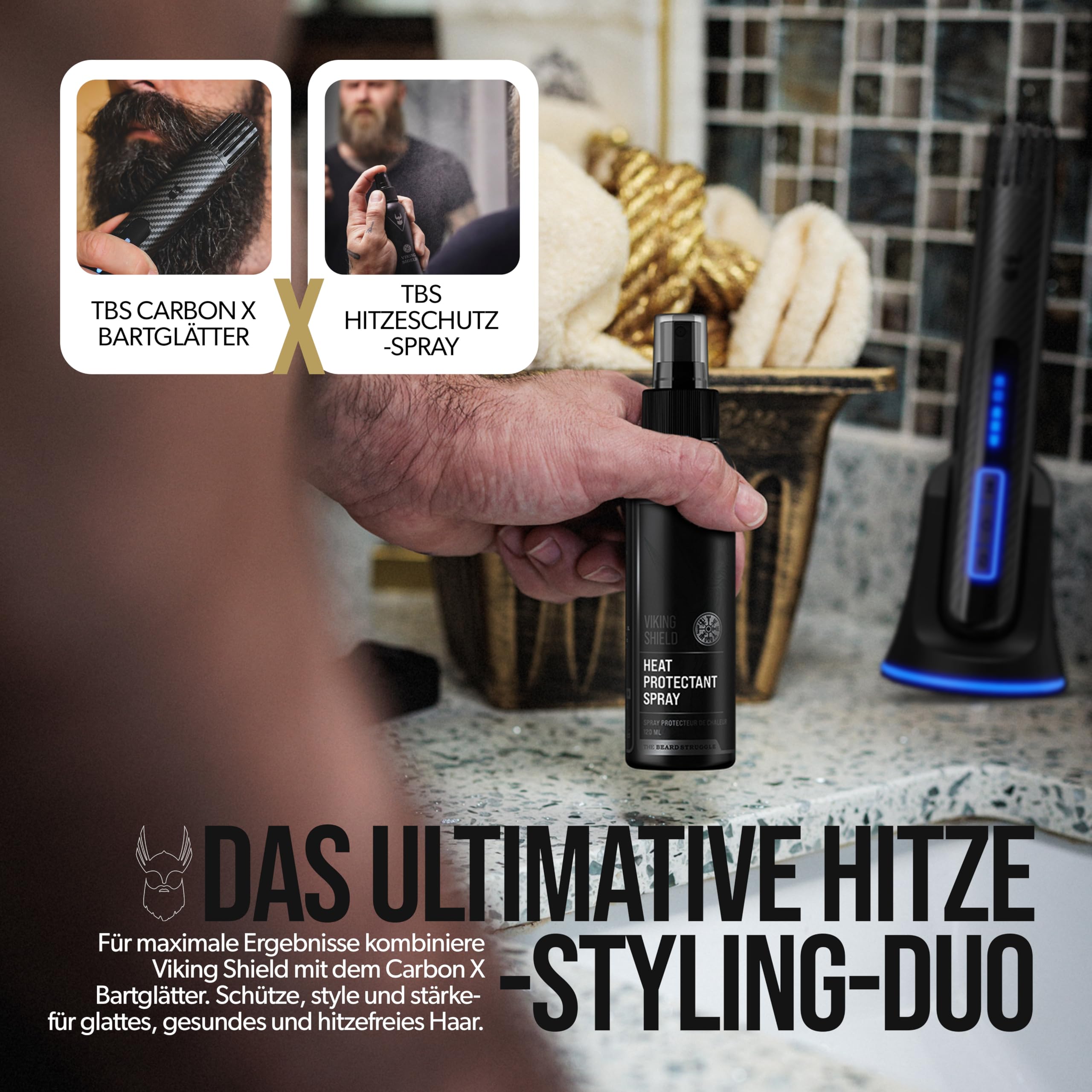 The Beard Struggle Hitzeschutzspray für Bart & Haar – Arganöl Spray schützt bis 230 °C – Bartpflege & Styling für Männer 120 ml