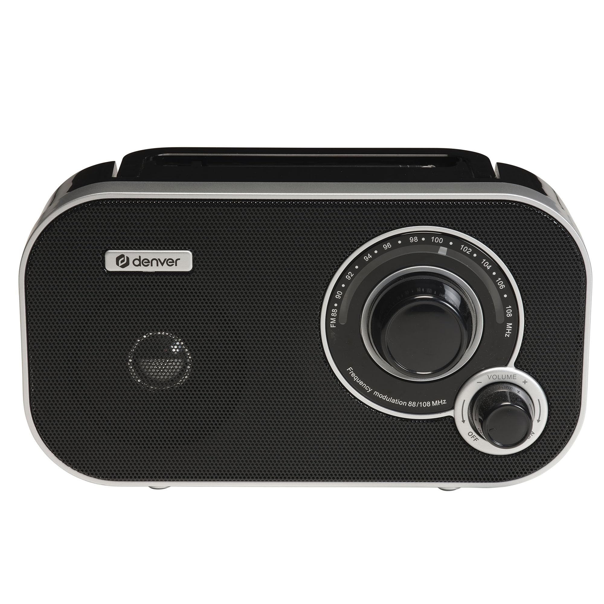 Denver TR-51W FM Koffer Radio – Tragbares Retro Mini Radio mit analoger Sendersuche – Netz- und Batteriebetrieb – Kompakte Bauweise und klarer Klang