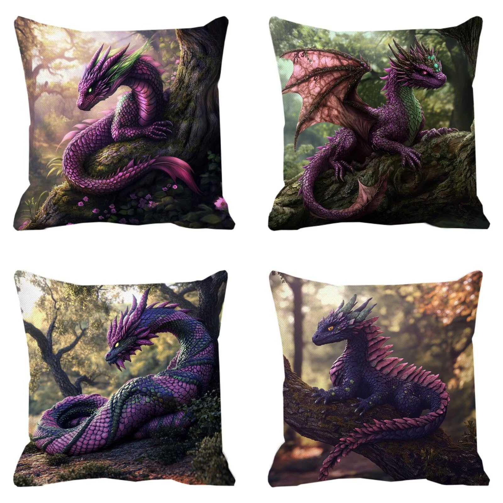 Housse coussin 50x50cm violet dragon pour embellir votre salon et jardin
