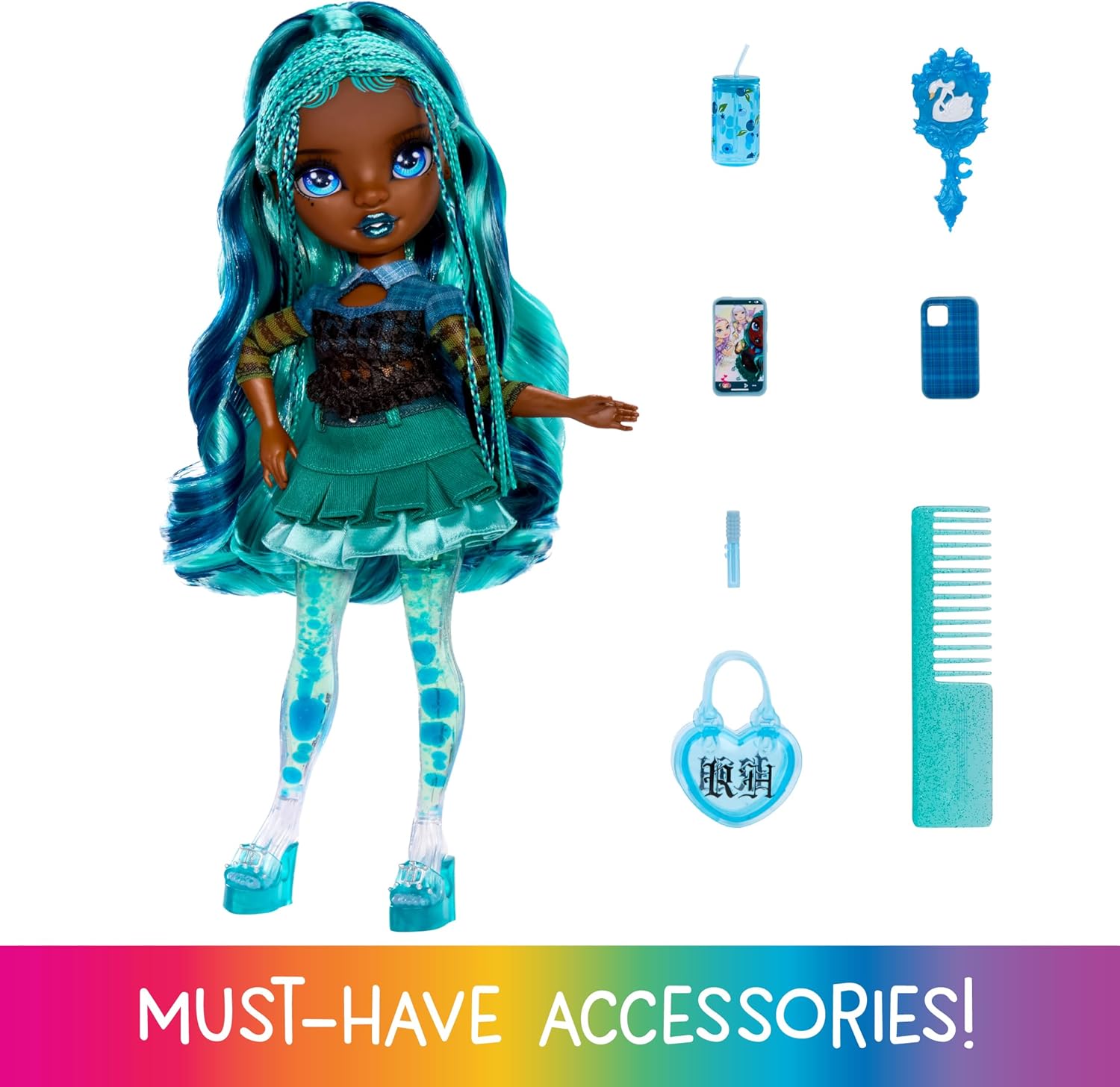 Rainbow High Sparkle & Shine Doll - Misty - 28 cm Fashion Doll with Teal Hair and Magic Bubbles in the Legs, Colour, Style, Play, Collectible, for Kids Ages 4 to 12+