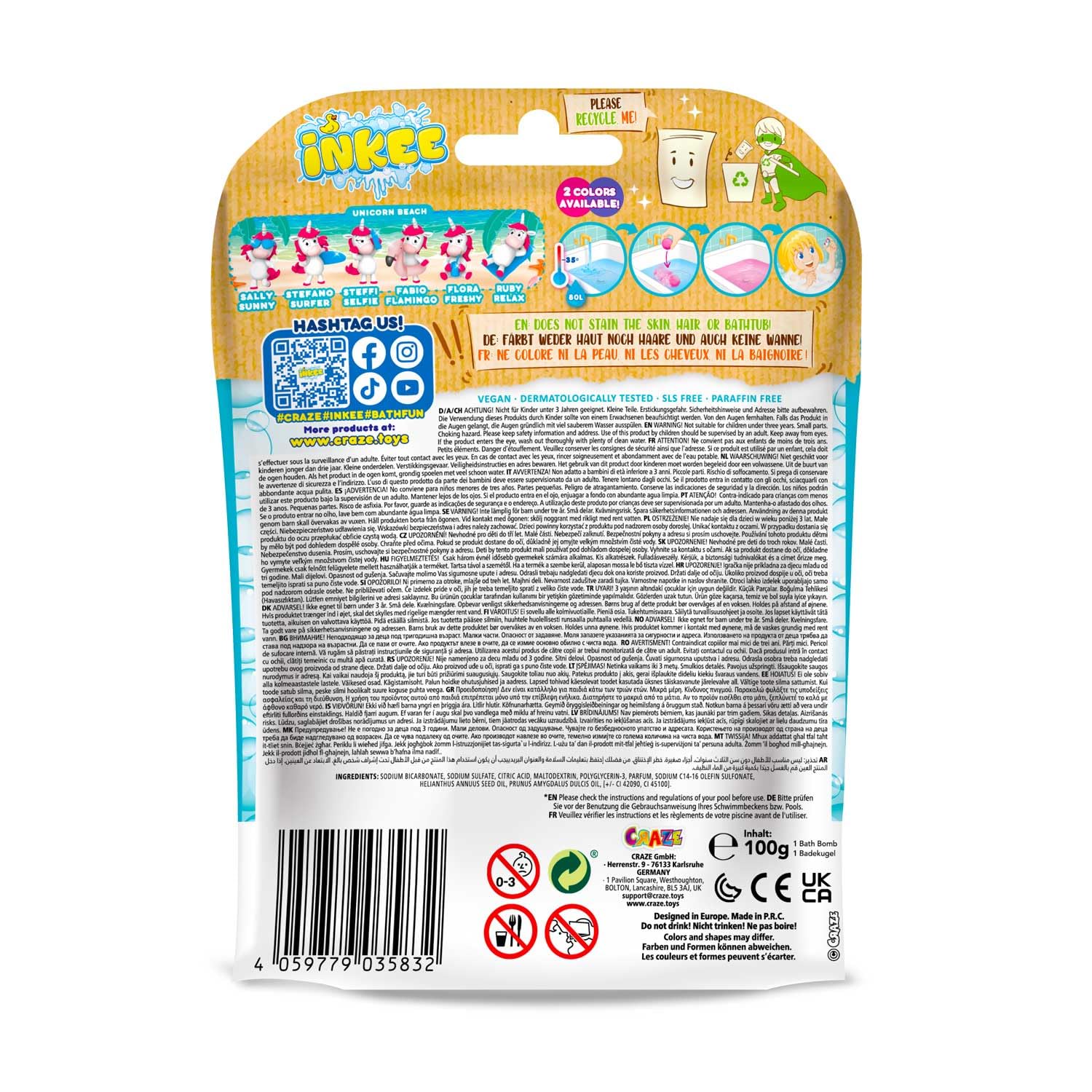 Bombe De Bain Craze INKEE Unicorn – Arôme Pop-corn – Rose – Figurine Licorne Surprise Incluse – 100 G