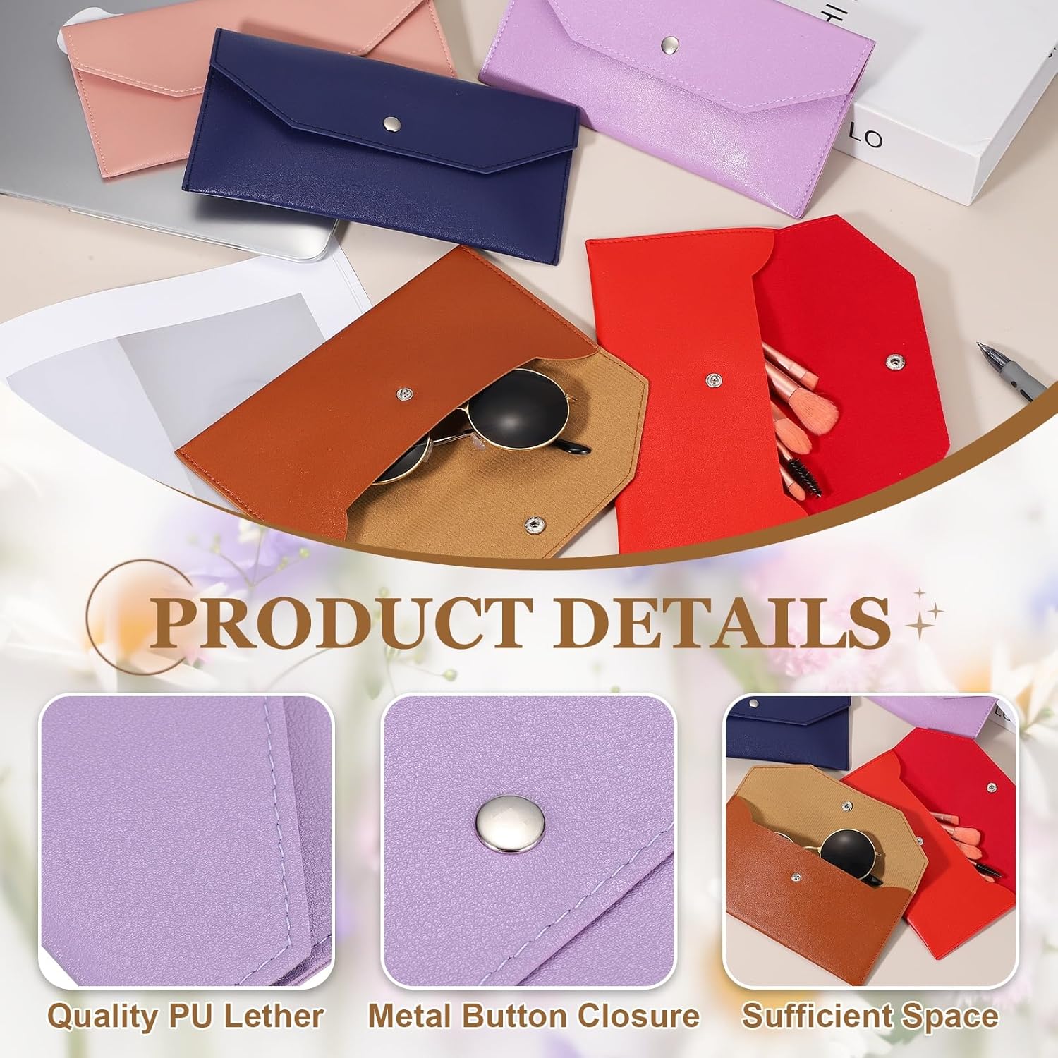 PATIKIL 12Pcs PU Leather Envelope Wallet Card, Reusable Money Pouch Small Leather Organizer Pouch for Women Men Travel,Purple