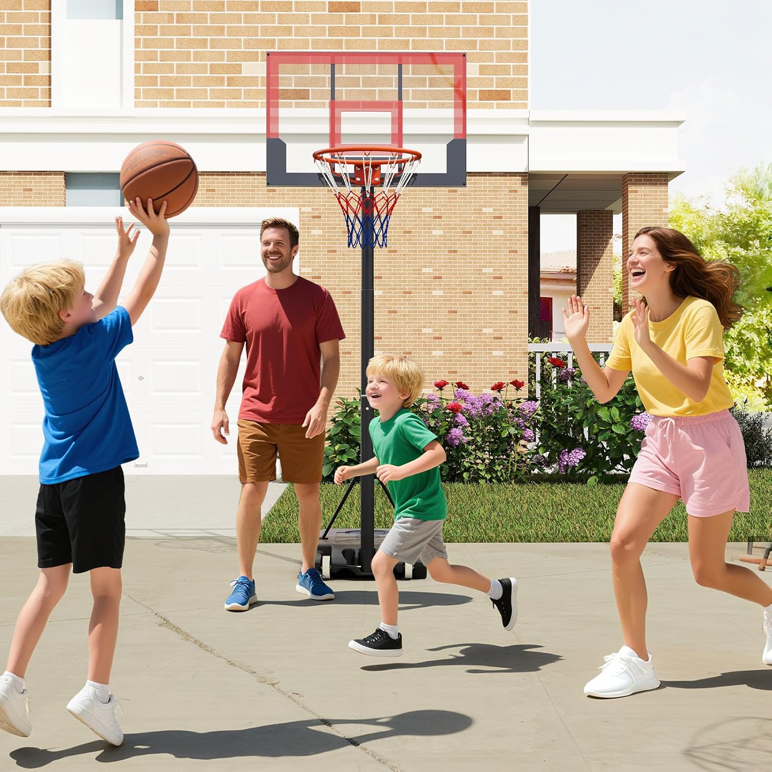 OLAKIDS Basketball Hoop Outdoor, Portable 3.3-7 FT Height Adjustable Goal System with Wheels Shatterproof Backboard, Fillable Base for Kids Youth Teens Adults Driveway Backyard Pool Indoor