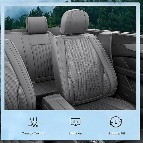 Miniatura 7 de 5 Piezas Fundas de Asientos de Coche Delanteros y Traseros LB, Protectores de Asientos de Coche de Cuero Nappa Impermeable Juego Completo, Ajuste
