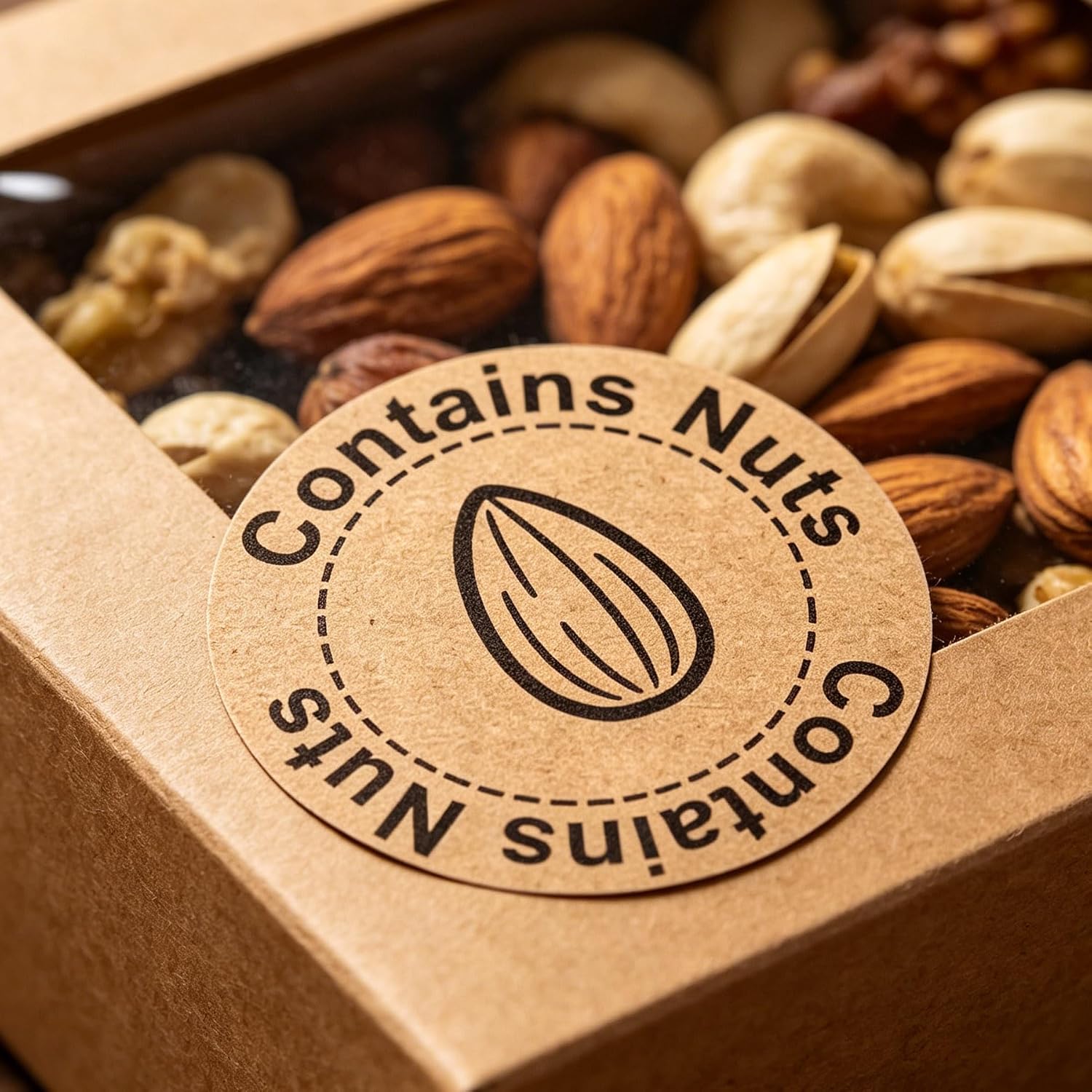 500 Pcs Contains Nuts Stickers 1 Inch Tree Nut Allergen Warning Kraft Labels Food Allergy Stickers for Bakery Restaurant Home Kitchen Food Packaging Cake Shop Cookie Bakery Businesses Kitchen