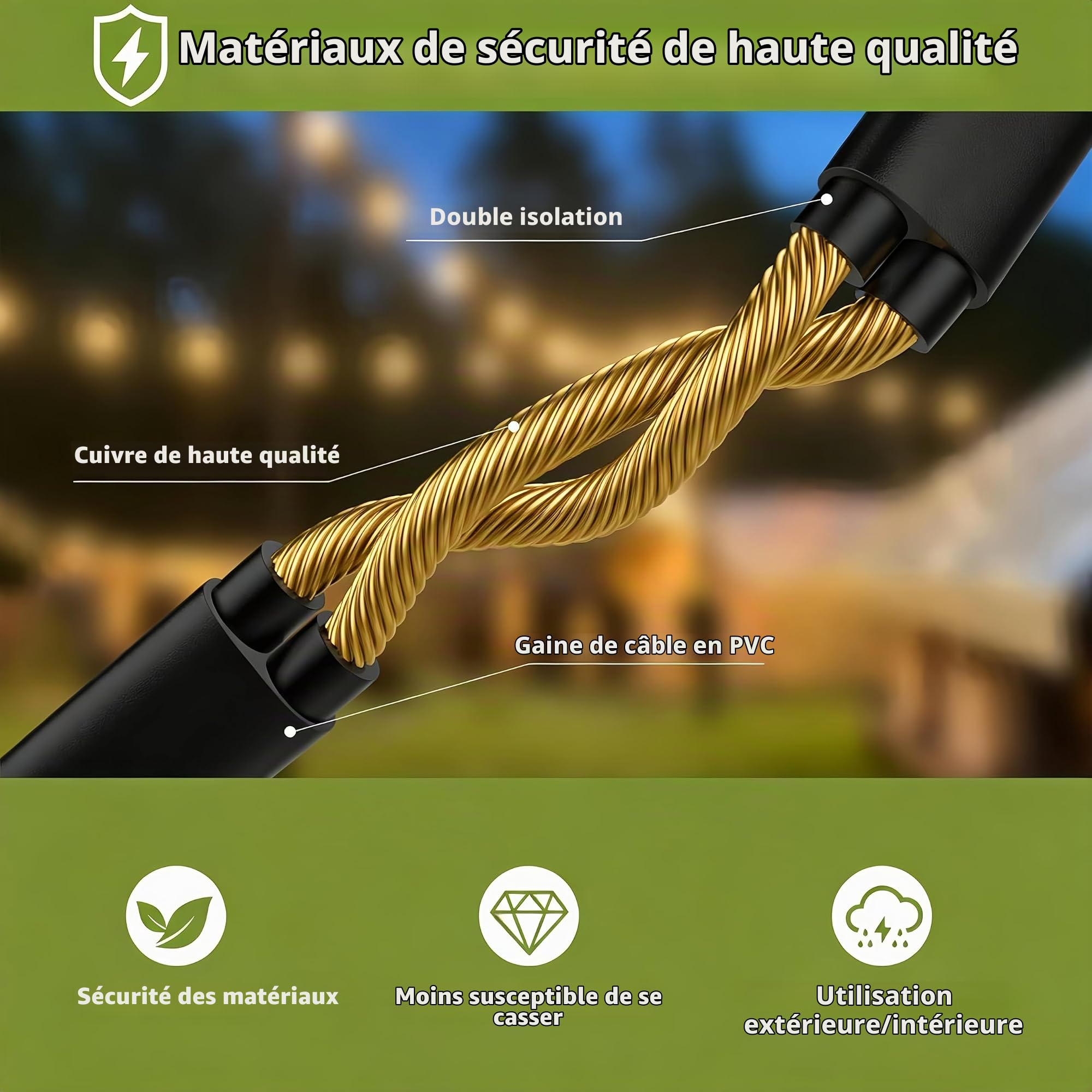 Guirlande Lumineuse Exterieure Solaire 15M, 21 Ampoules Incassables | étanche Guirlande Guinguette, Chargement Solaire ou USB, 3 Modes idéale pour Jardins, Terrasses, Pavillons, Balcons, Cafés
